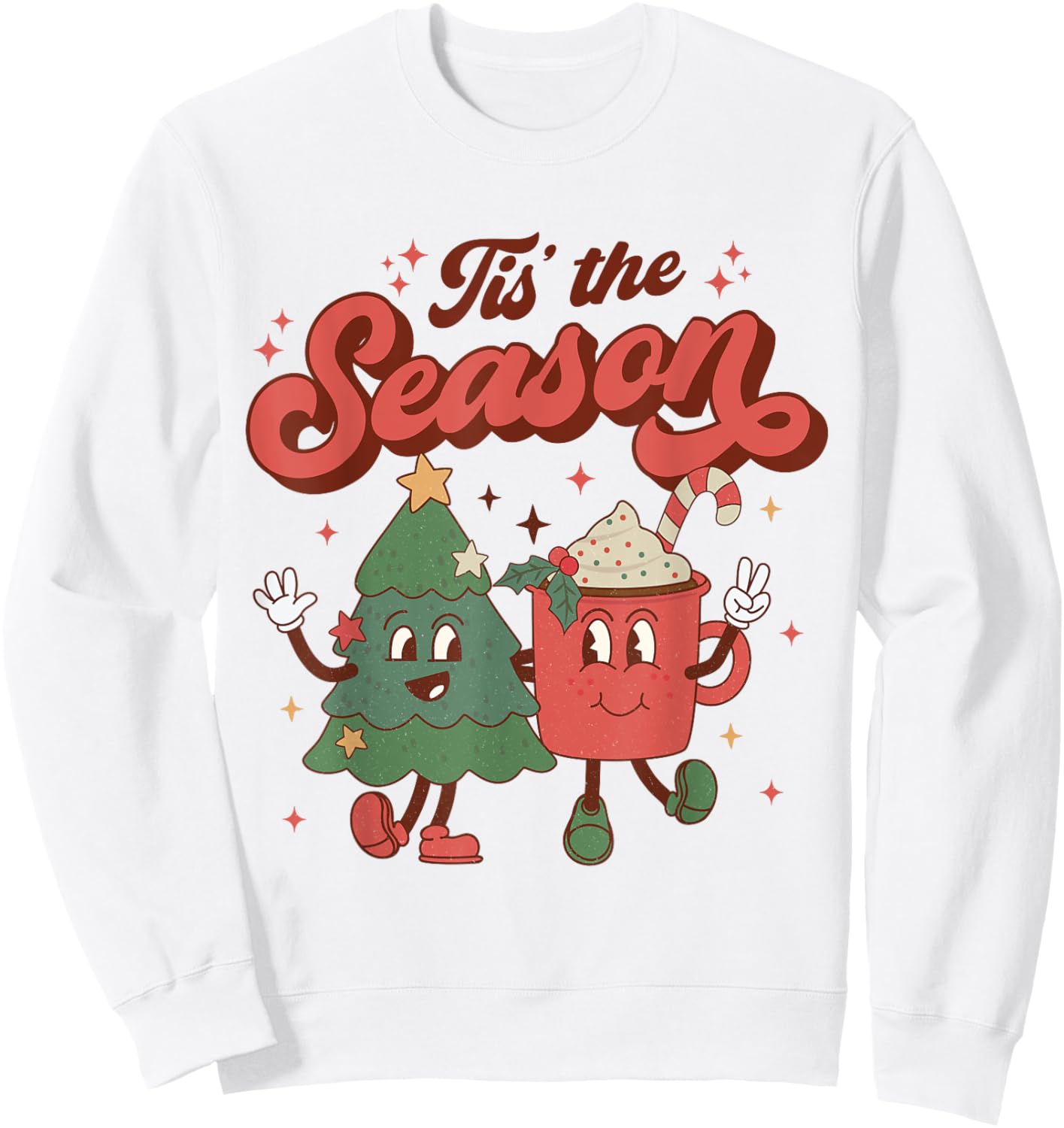Tis The Season Retro Christmas 70s 80s Vintage Groovy Cute Sweatshirt - Sweatshirt | White