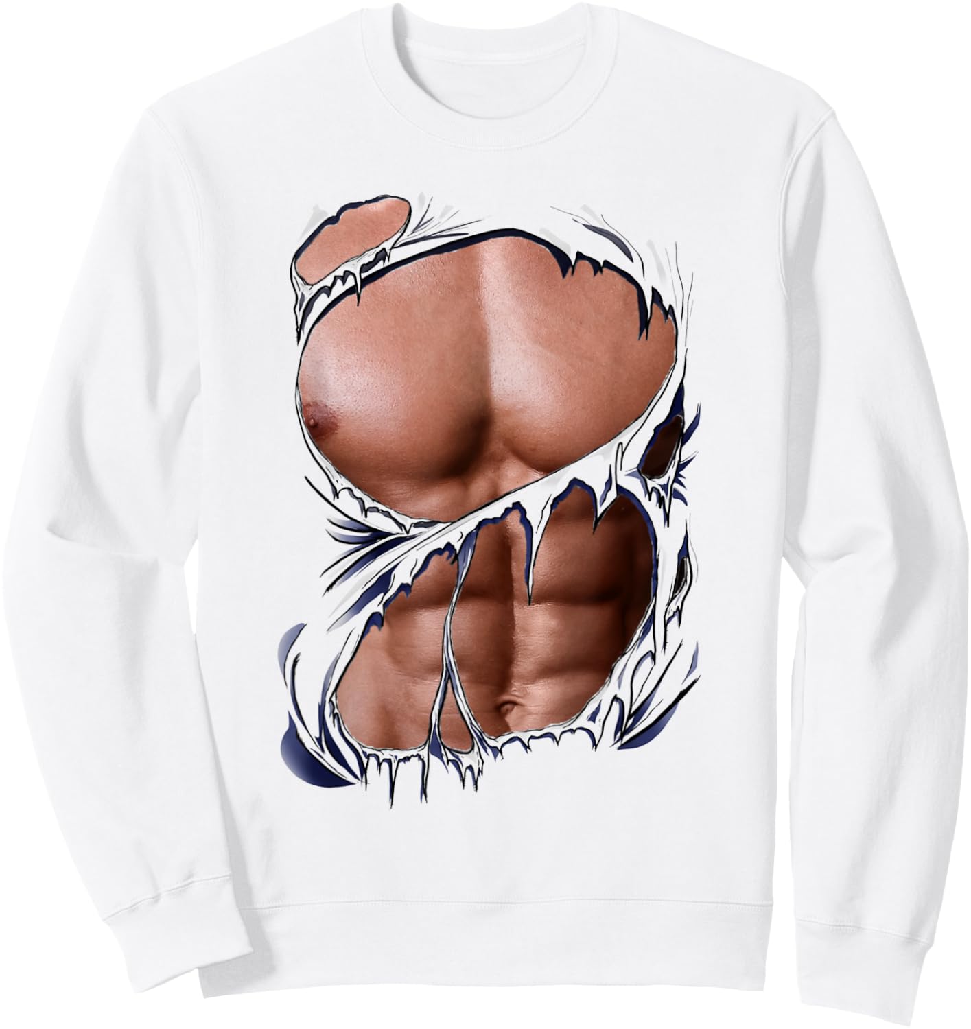 Fake Muscles Ripped Torn Chest Six Pack Abs Fitness Model Sweatshirt - Sweatshirt | White