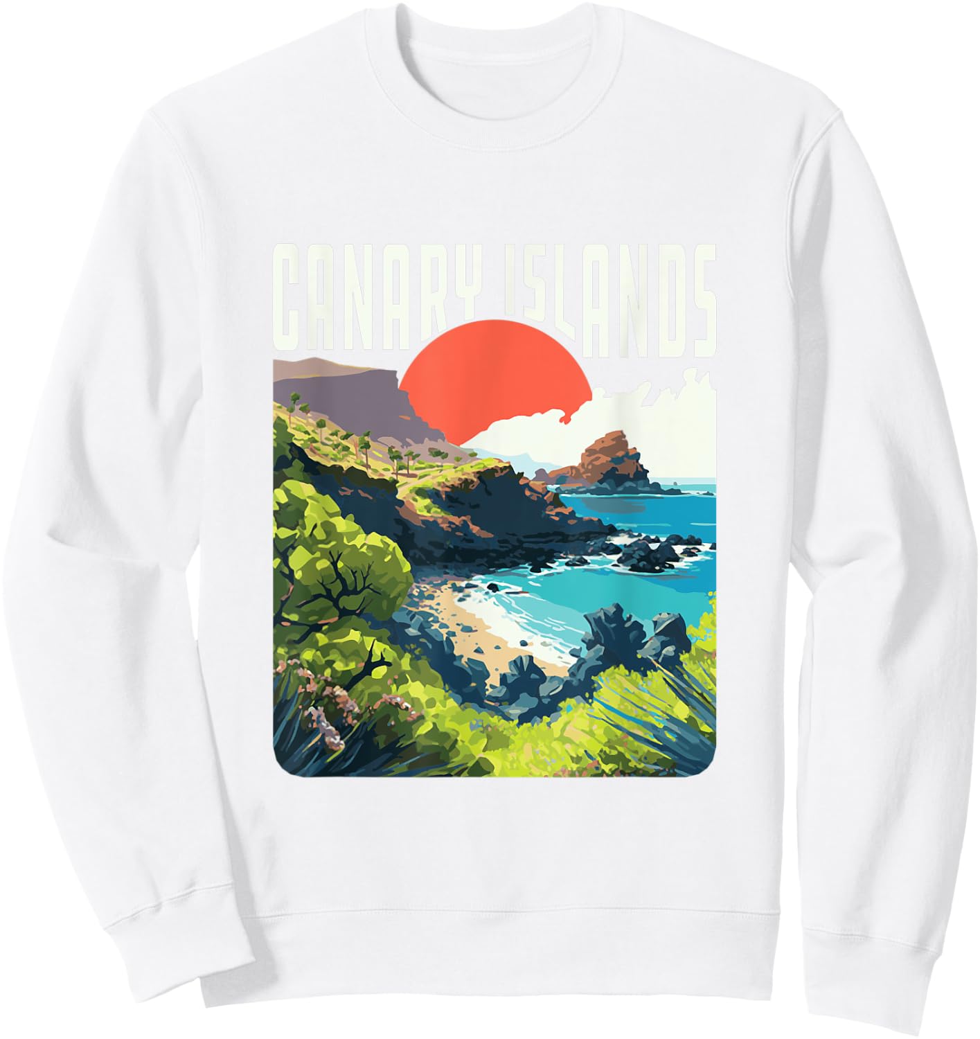 Canary Islands Vintage WPA Style Coastline Souvenir Sweatshirt - Sweatshirt | White