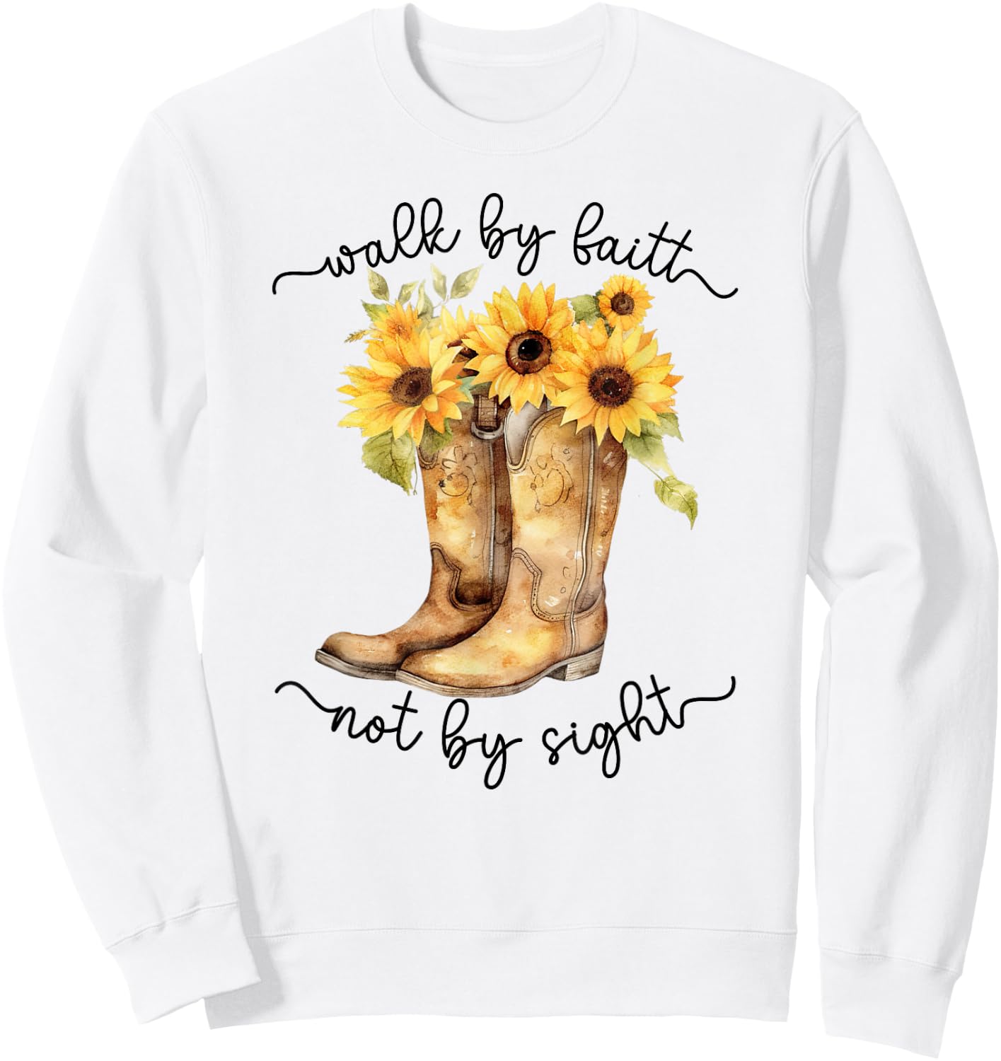 Christian Cowgirl Western Cowboy Sunflower Boots Sweatshirt - Sweatshirt | White