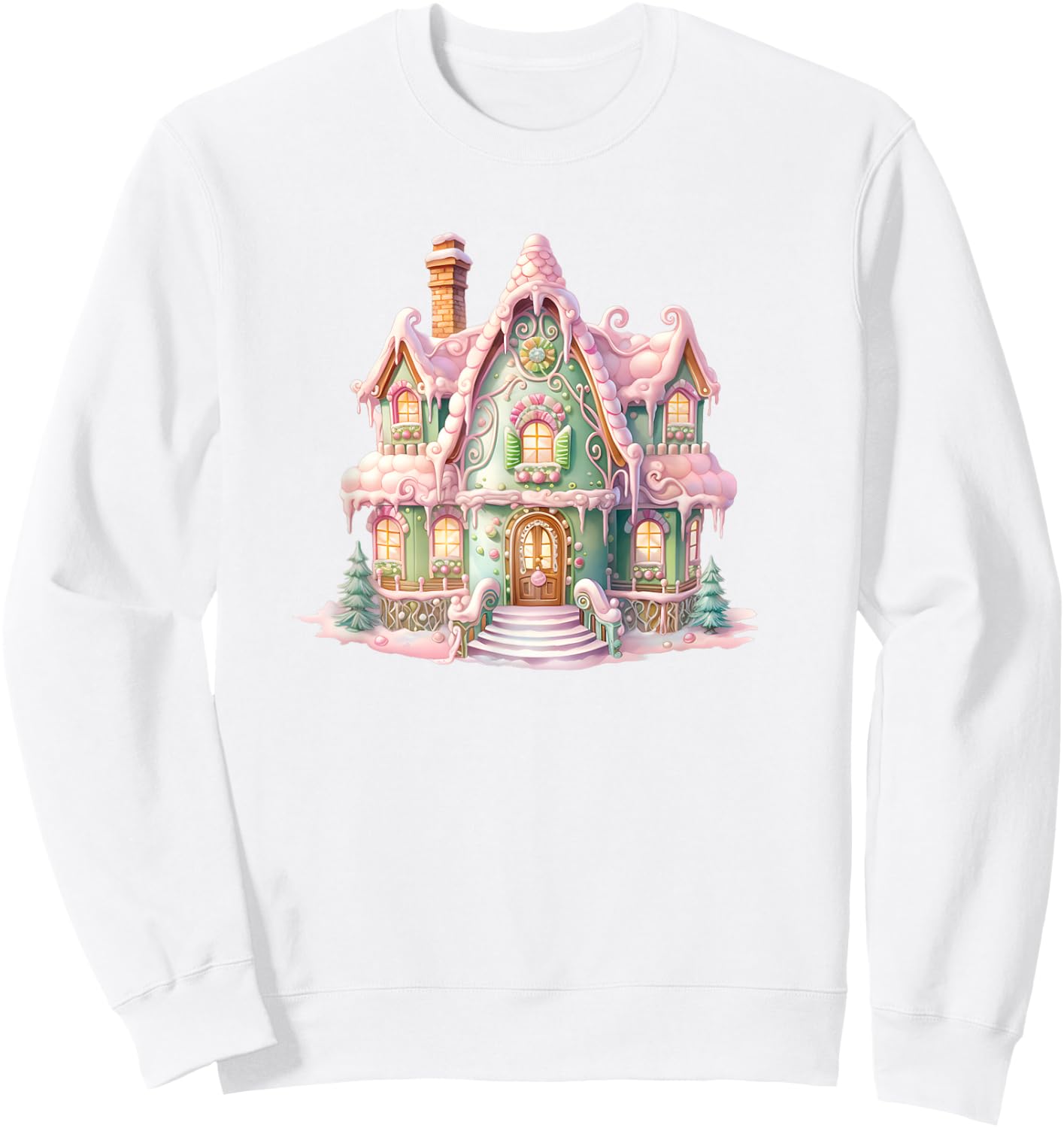 Pastel Gingerbread House Graphic Cute Christmas Sweatshirt - Sweatshirt | White