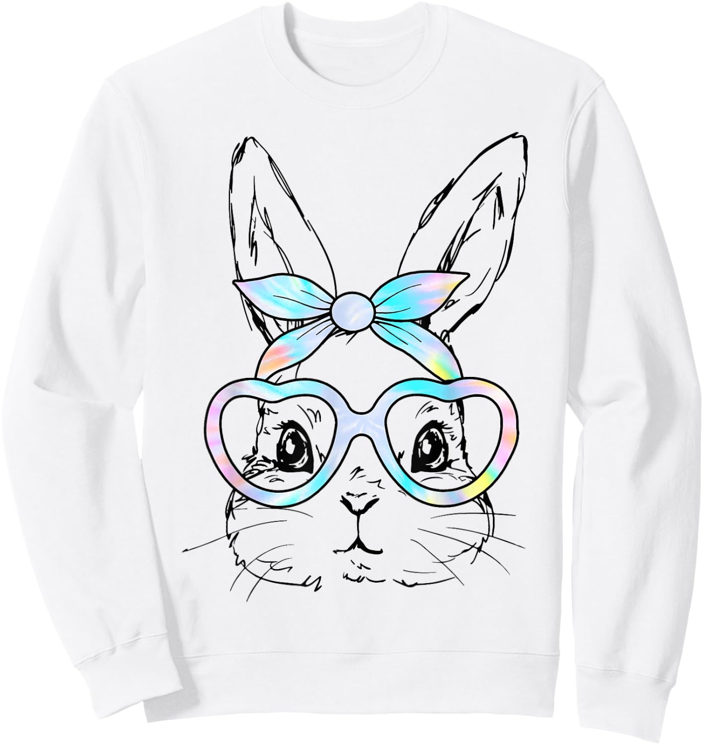 Cute Bunny Rabbit Face Tie Dye Glasses Girl Happy Easter Day Sweatshirt - Sweatshirt | White