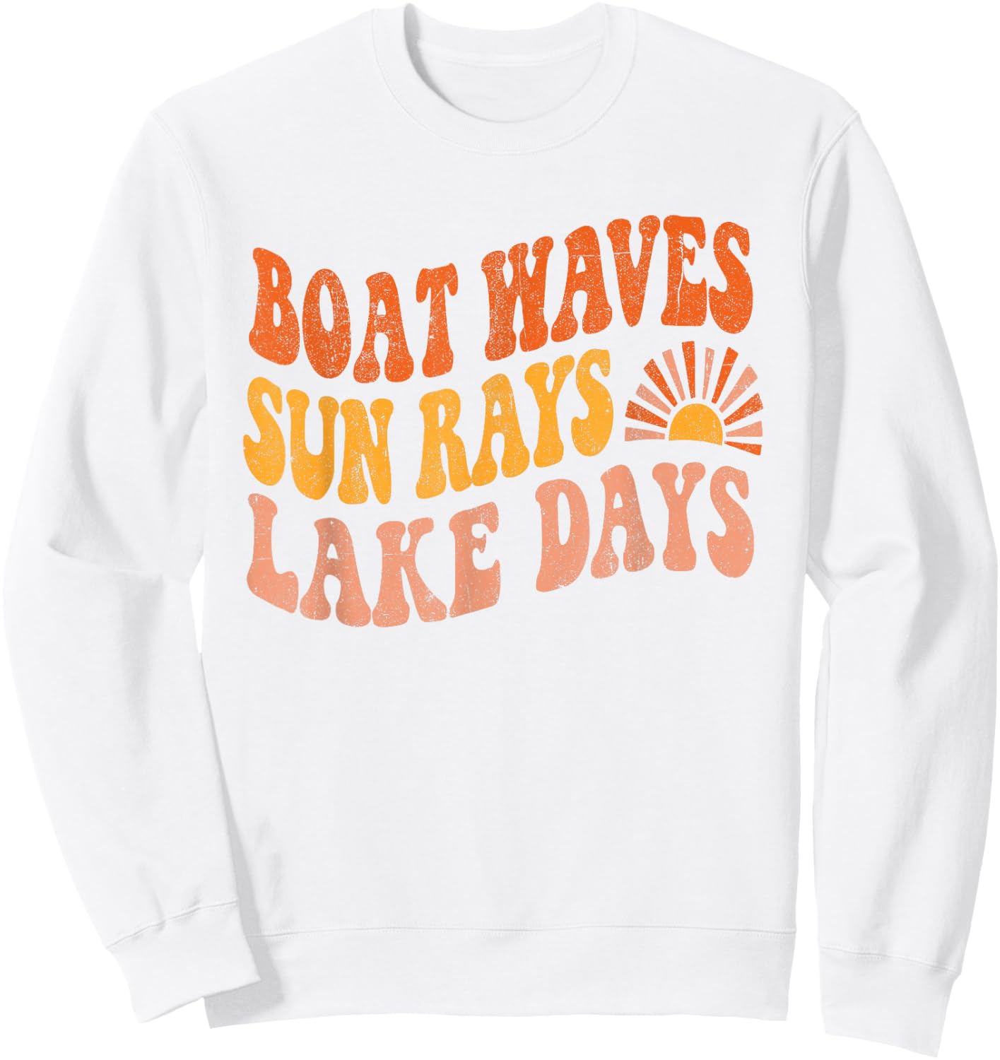 Boat Waves Sun Rays Lake Days Cute Retro 70s Summer Vacation Sweatshirt - Sweatshirt | White