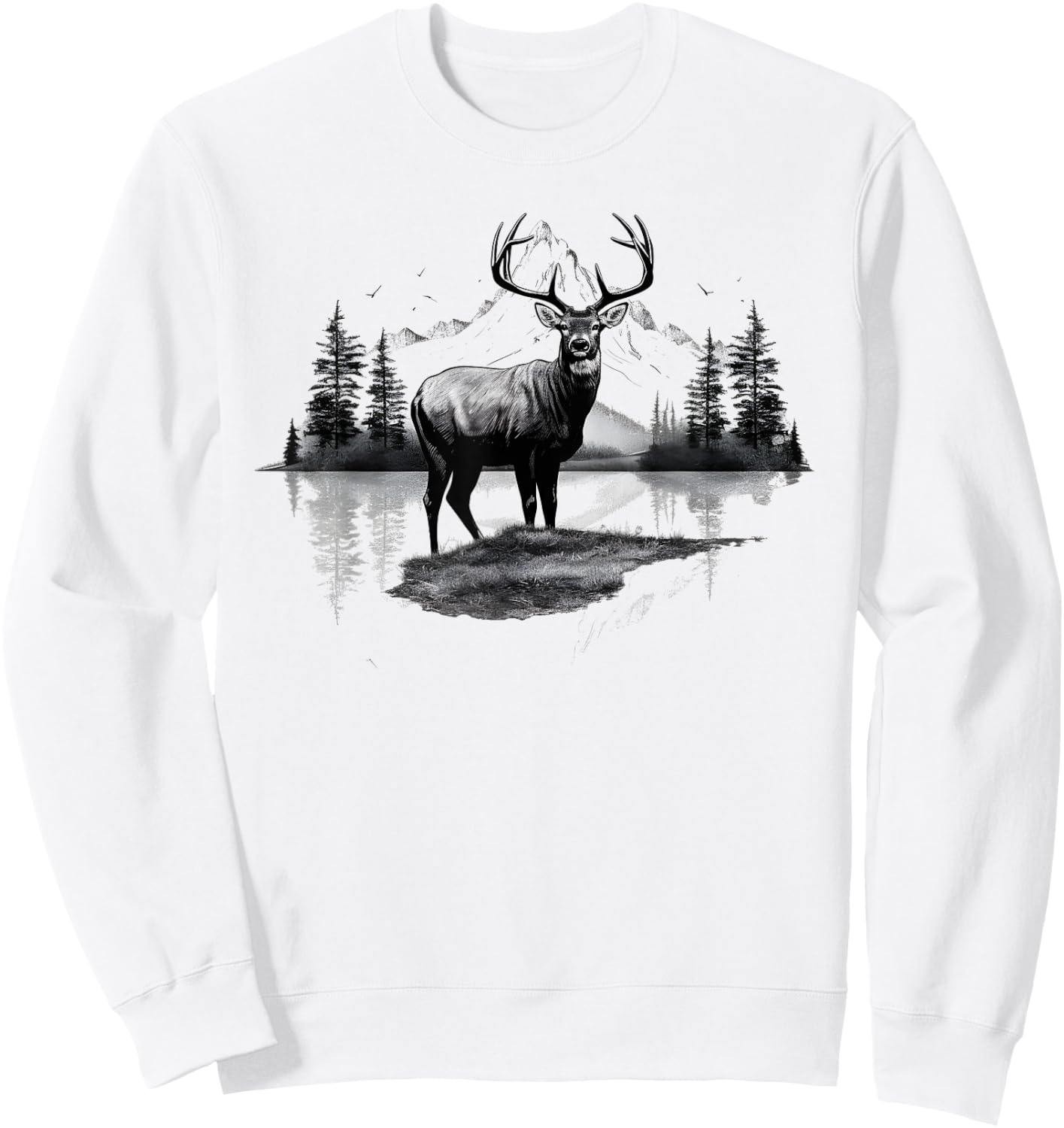 Buck Deer Stag Nature Landscape Art Portrait Vintage Graphic Sweatshirt - Sweatshirt | White