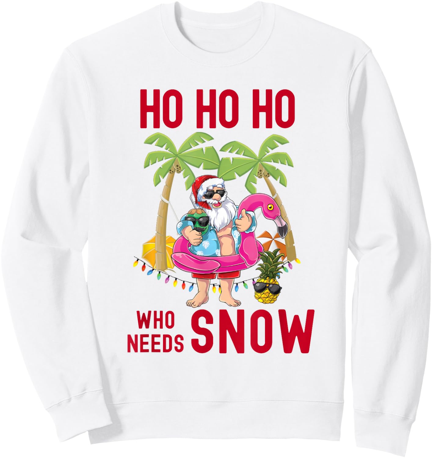 Christmas Palm Tree Santa Surfing Summer Beach Vacation Sweatshirt - Sweatshirt | White