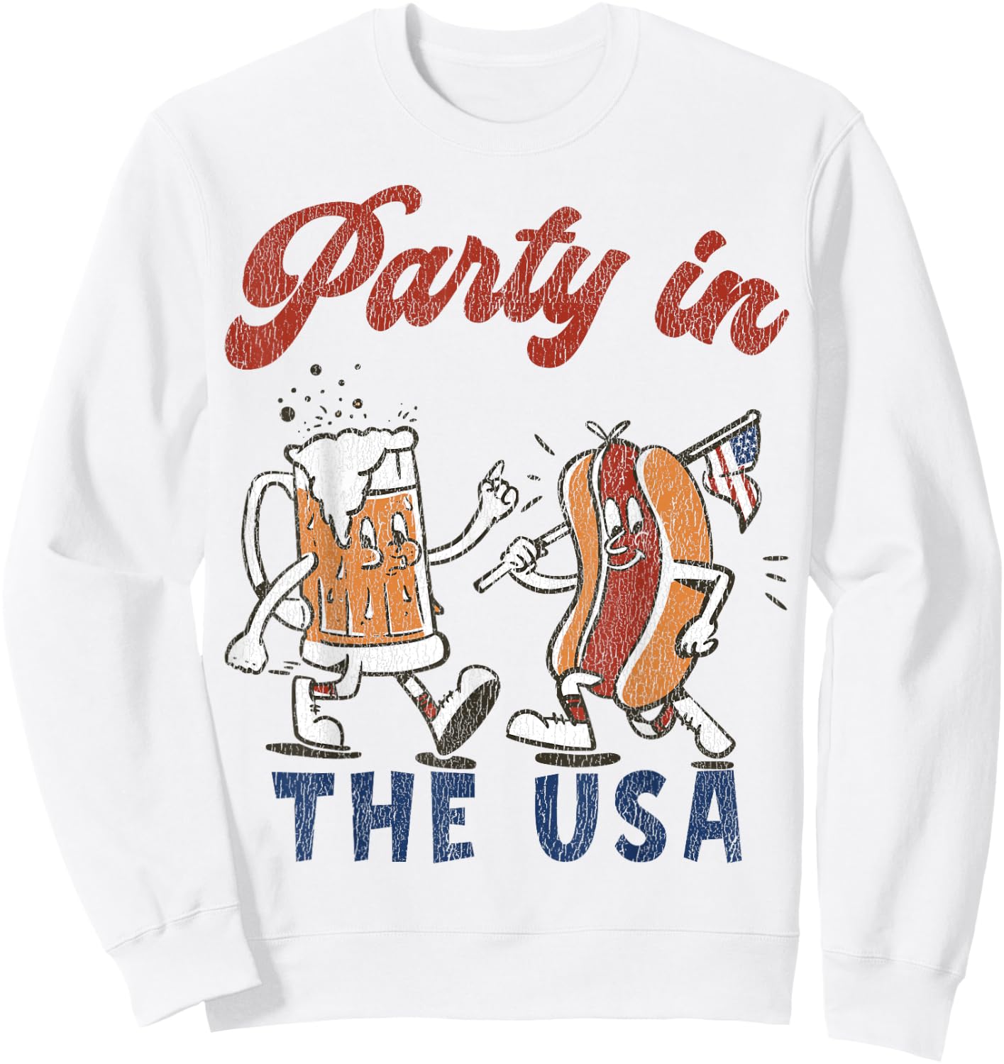 Retro Party In The USA Beer Hot Dog Lover Funny 4th Of July Men Sweatshirt - Sweatshirt | White