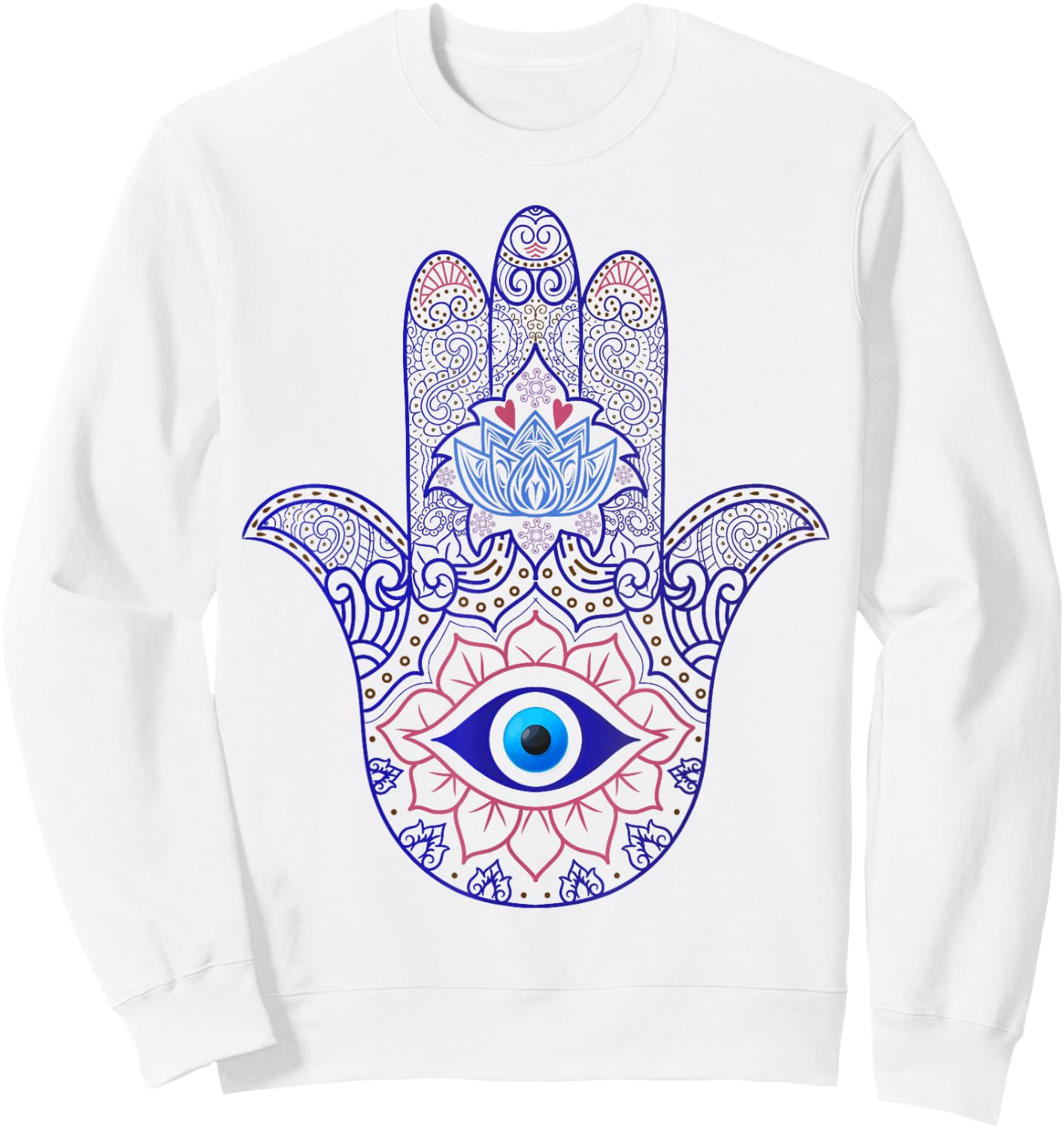 Hamsa Hand Blue Evil Eye Yoga - Spiritual Symbol Ornament Sweatshirt - Sweatshirt | White
