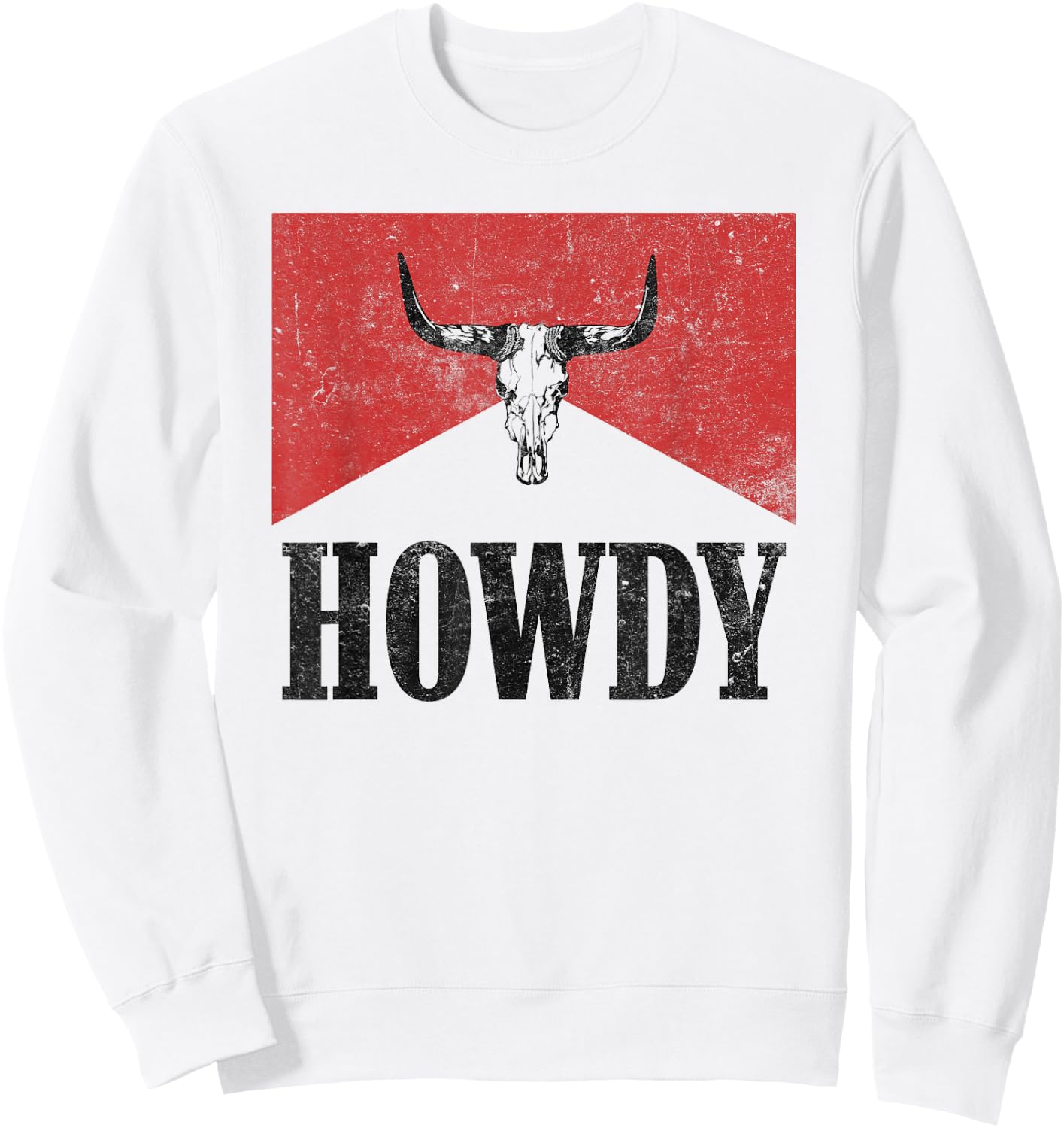 Vintage Bull Skull Hey There Howdy Western Country Cowgirl Sweatshirt - Sweatshirt | White