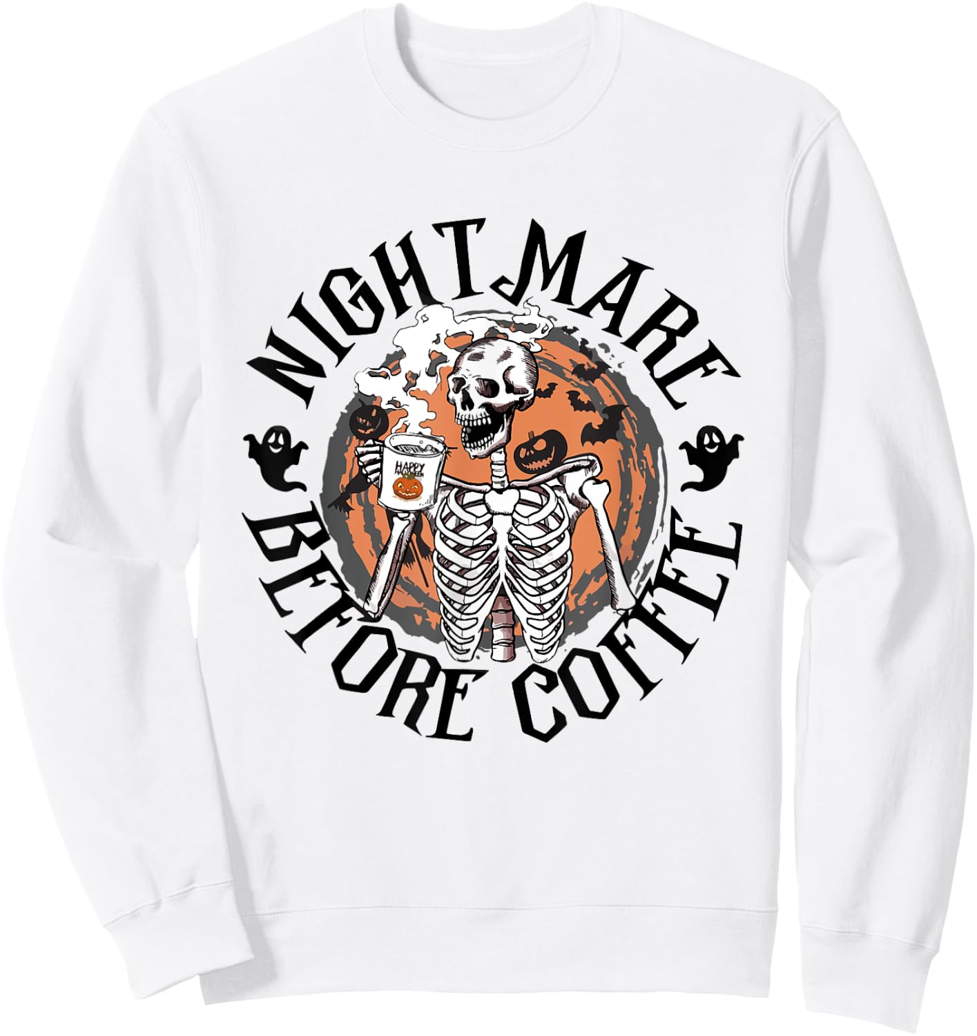 Nightmare Before Coffee Skeleton Drinking Caffeine Sweatshirt - Sweatshirt | White