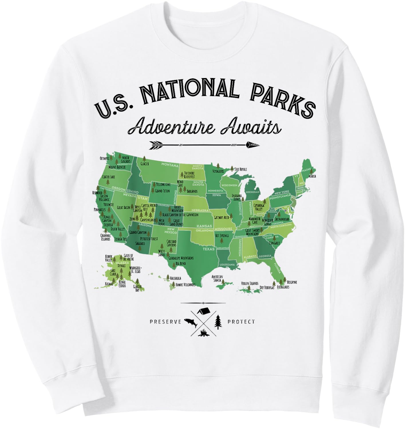 63 National Parks Map US Park Retro Vintage Camping Hiking Sweatshirt - Sweatshirt | White