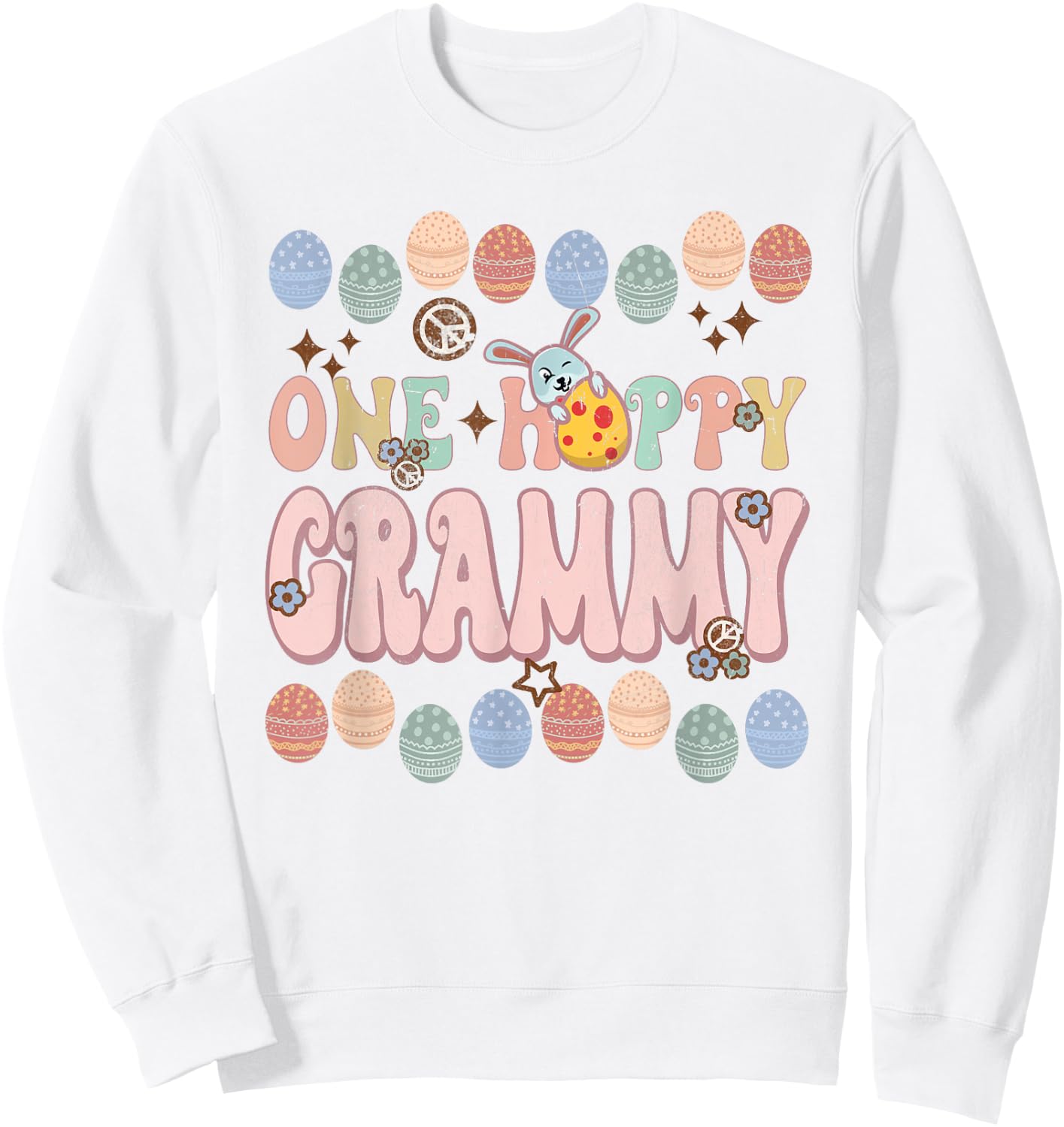 Happy Easter One Hoppy Grammy Funny Groovy Retro Vintage Sweatshirt - Sweatshirt | White