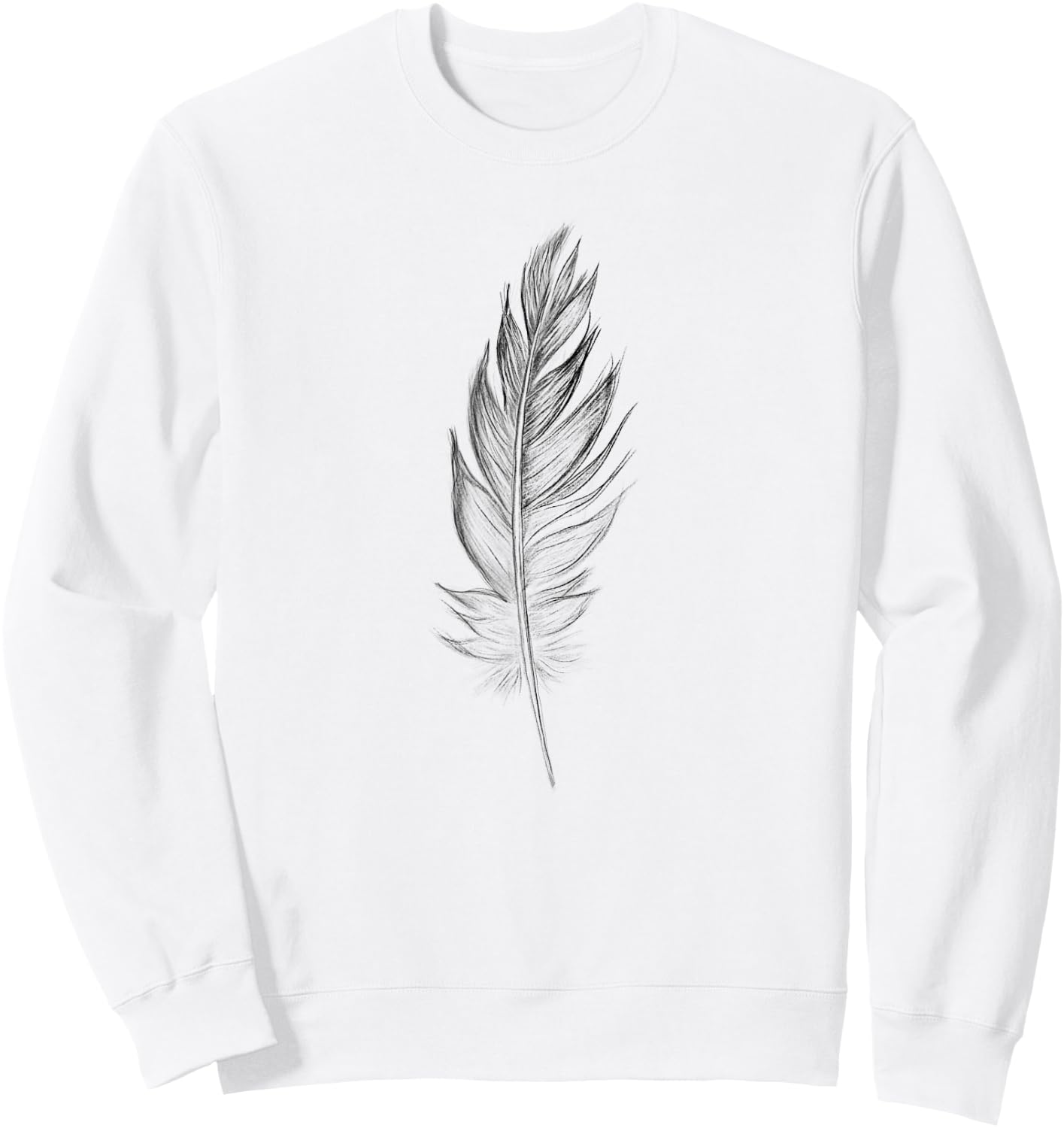 Large Beautiful Black and White Hand Drawn Feather Sweatshirt - Sweatshirt | White
