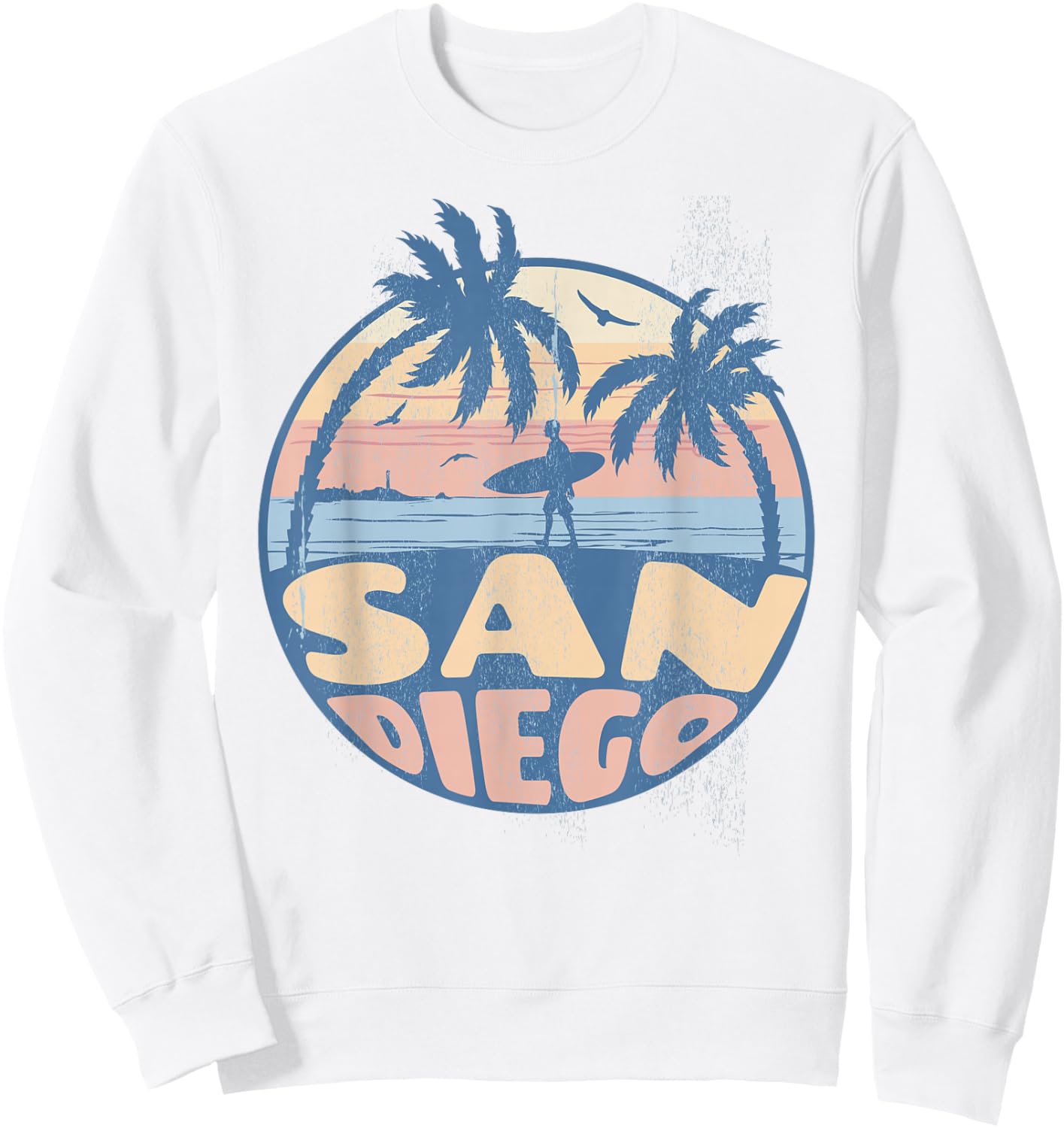 San Diego California Beach Surf Summer Vacation Vintage Sweatshirt - Sweatshirt | White
