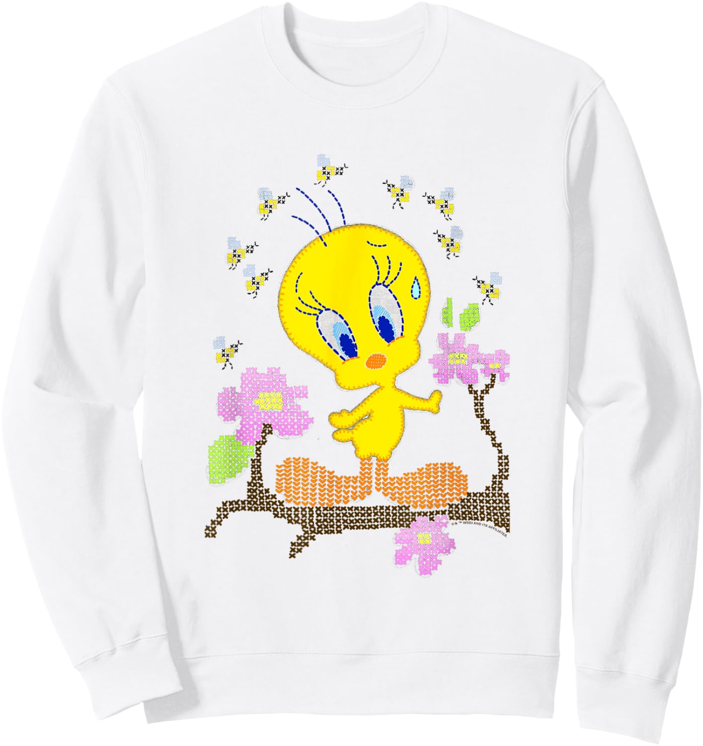 WB100 Looney Tunes Tweety Bird Easter Floral Stitch Sweatshirt - Sweatshirt | White