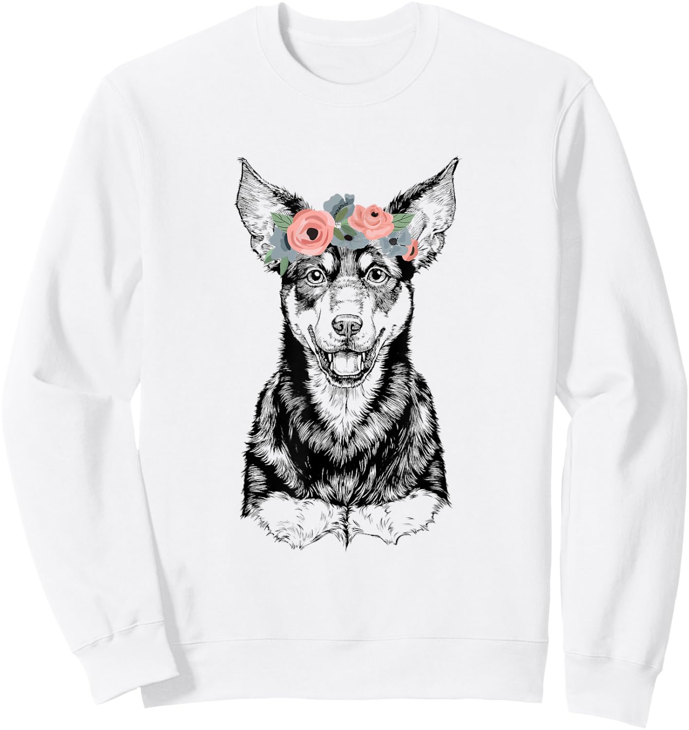 Australian Kelpie with Floral Headband Dog Mom Sweatshirt - Sweatshirt | White
