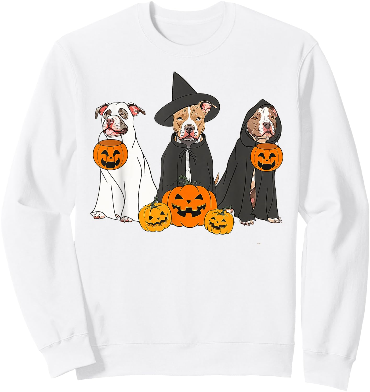 Ghost And Witch Pit Bull Funny Pit Bull Ghost Halloween Sweatshirt - Sweatshirt | White