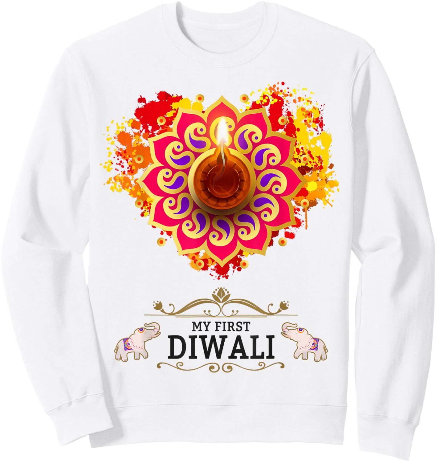 My First Diwali Festival Idea Kids & Hindu Elephant Diwali Sweatshirt - Sweatshirt | White