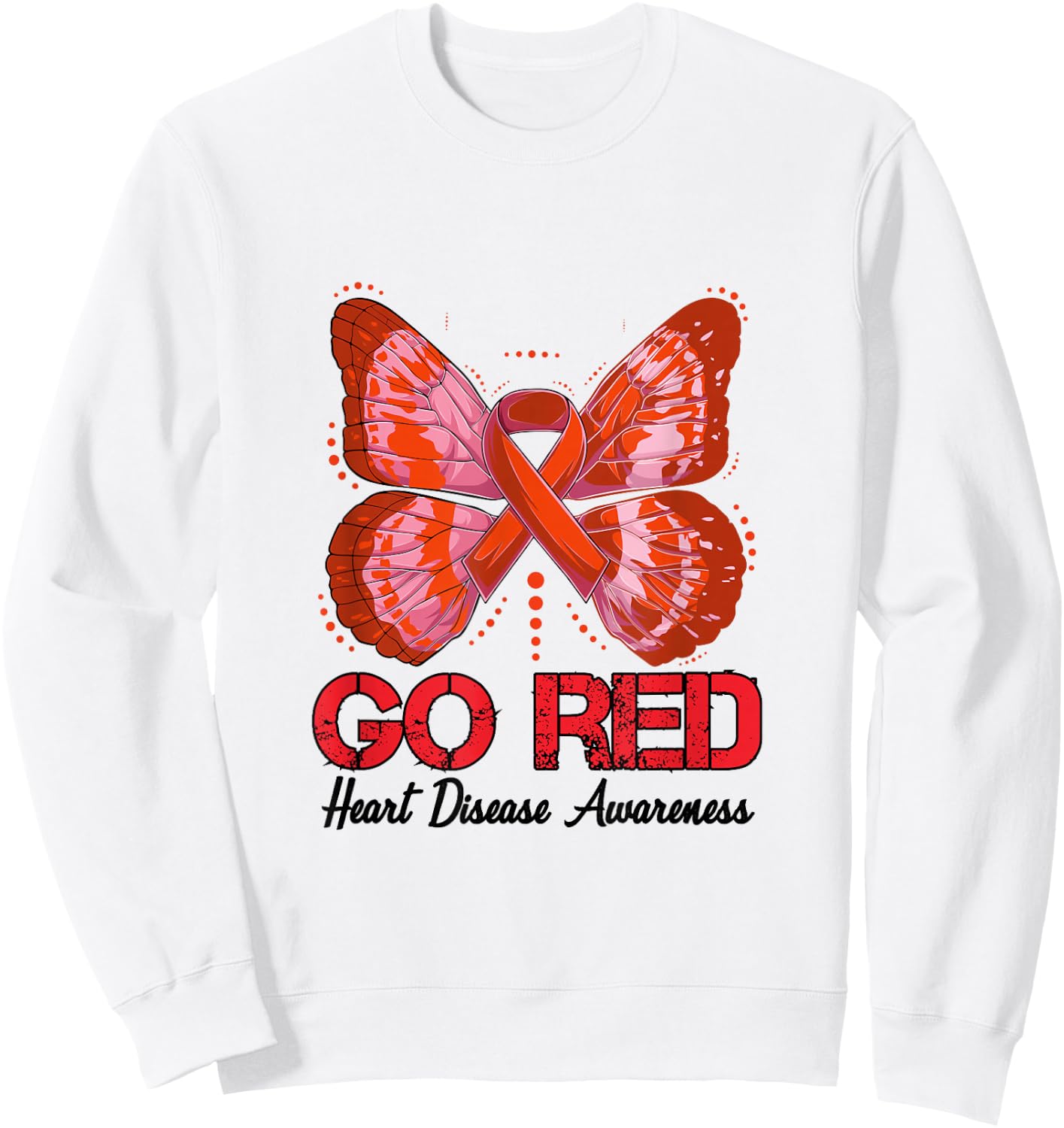 Go Red Heart Disease Awareness 2023 Red Ribbon Butterfly Sweatshirt - Sweatshirt | White