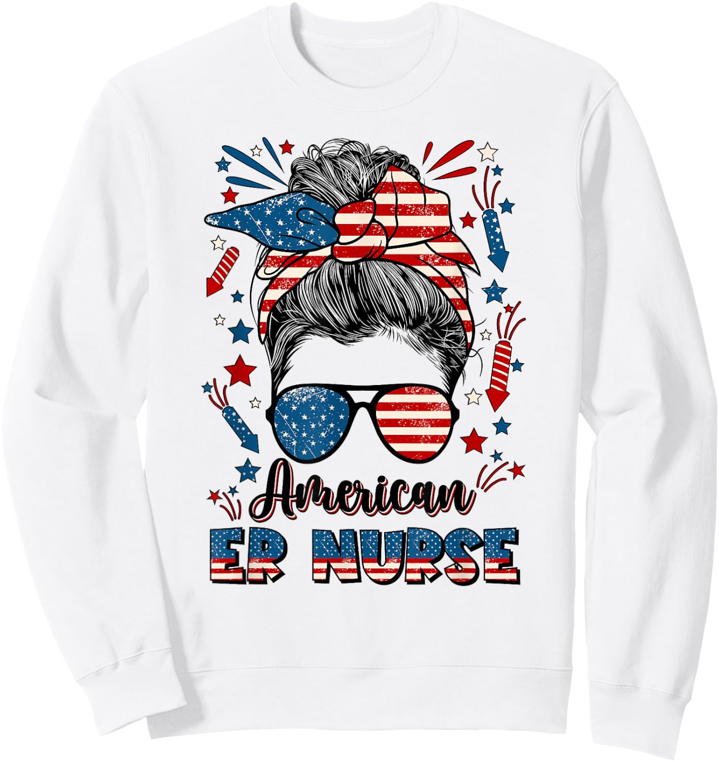 4th Of July Emergency Nurse American Flag ER Nurse Sweatshirt - Sweatshirt | White