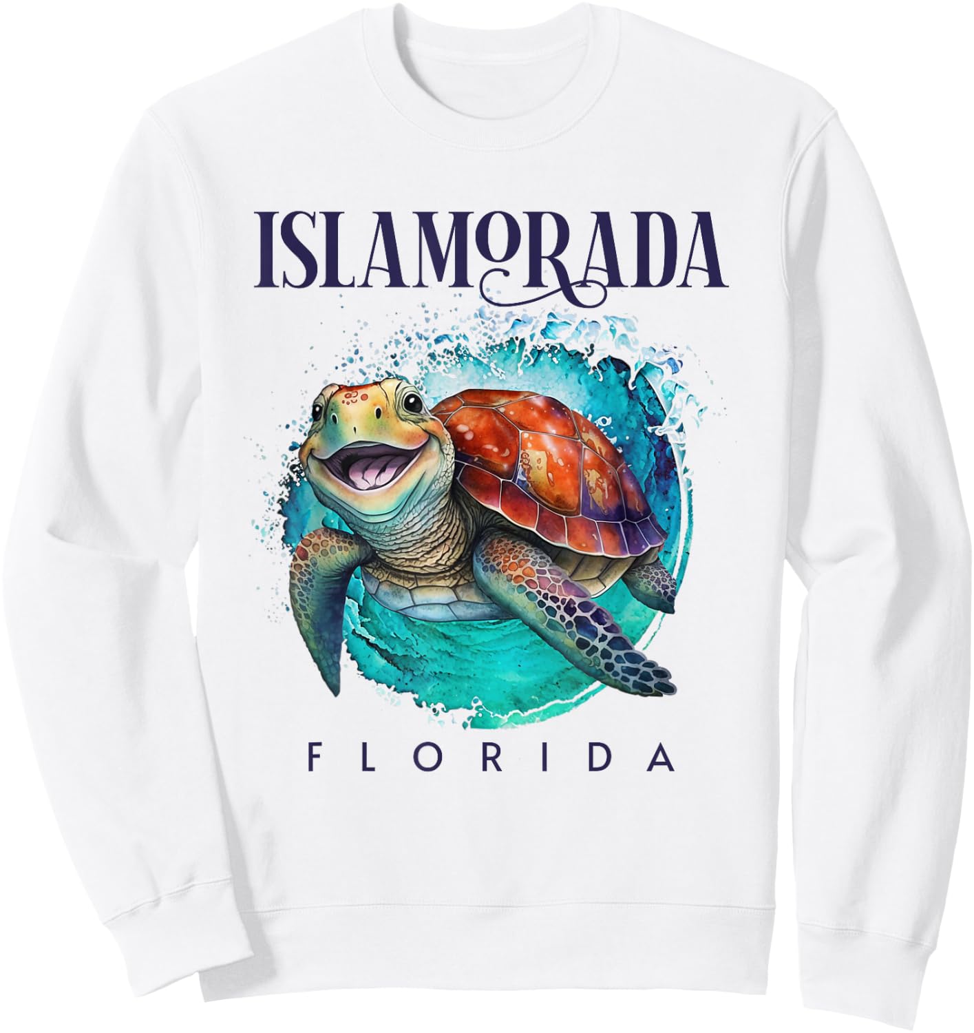 Islamorada Florida Watercolor Happy Sea Turtle Sweatshirt - Sweatshirt | White