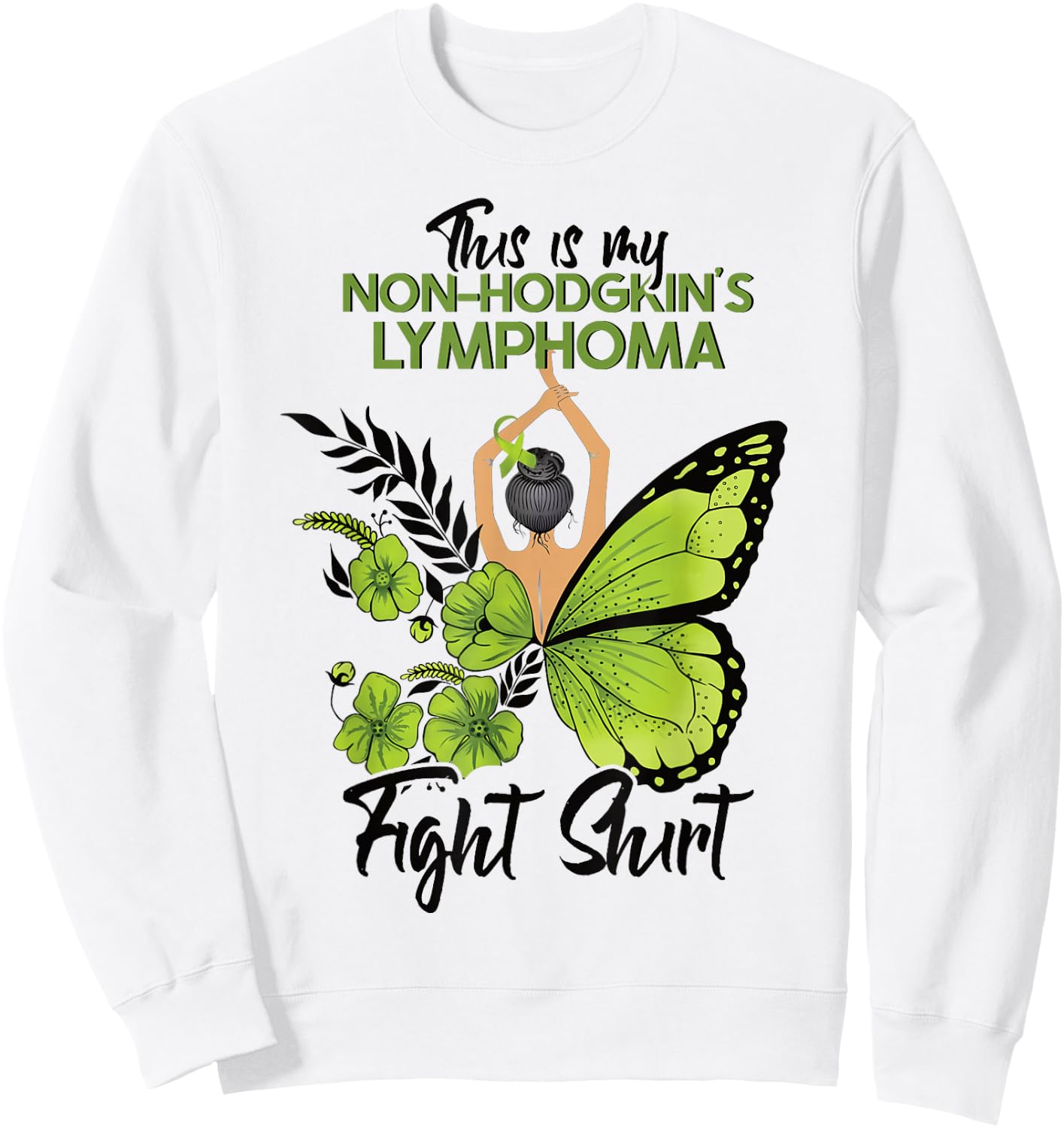 Non-Hodgkins Lymphoma Cancer Awareness Green Ribbon Sweatshirt - Sweatshirt | White