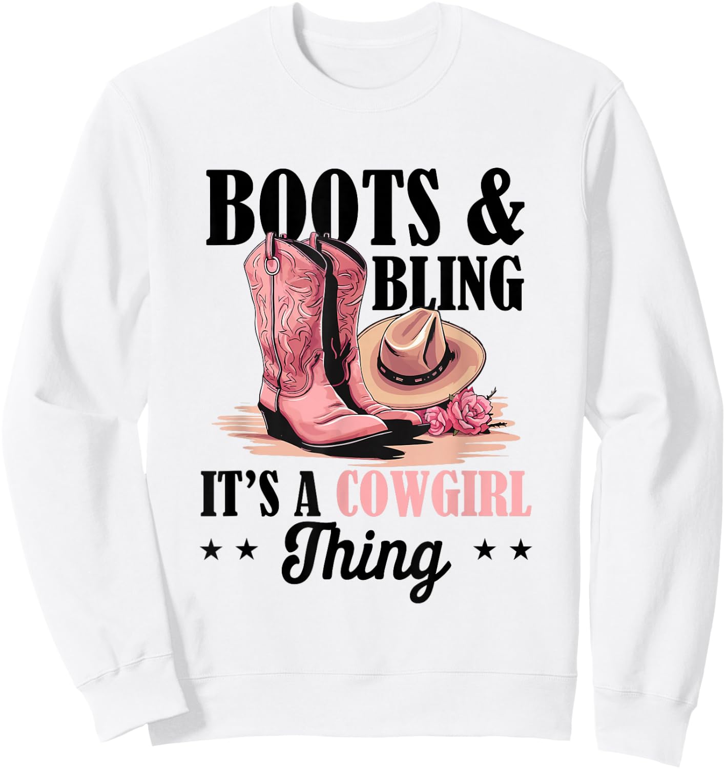 Rodeo Western Country Southern Cowgirl hat - Boots & Bling Sweatshirt - Sweatshirt | White