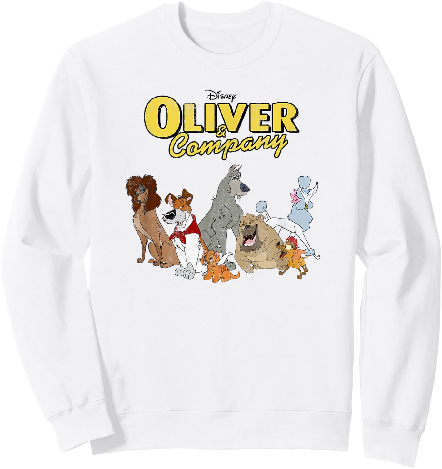 Disney Oliver & Company Group Shot Dog Gang Logo Sweatshirt - Sweatshirt | White