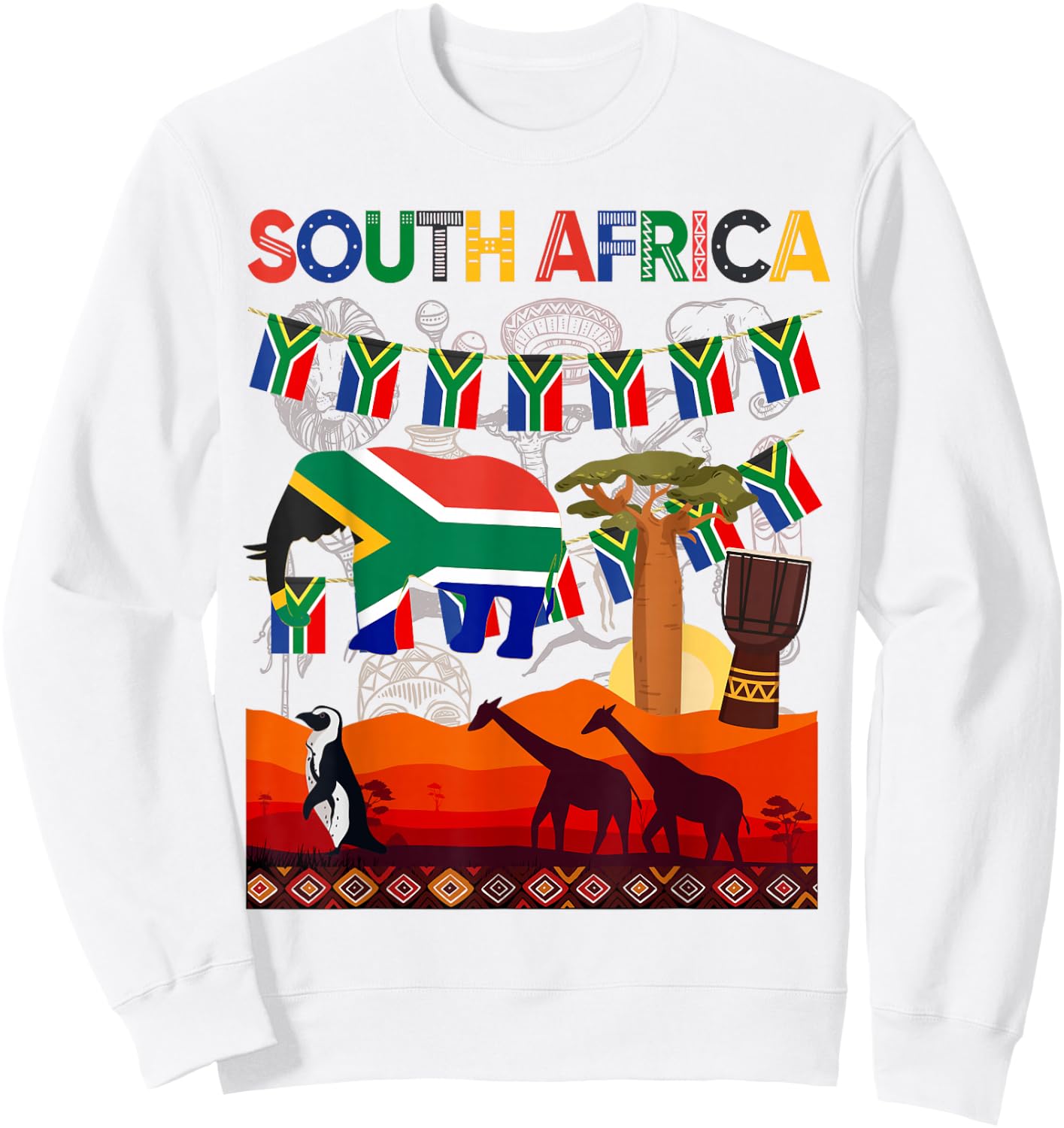 South Africa Ideas Kids With Elephant & South African Flag Sweatshirt - Sweatshirt | White