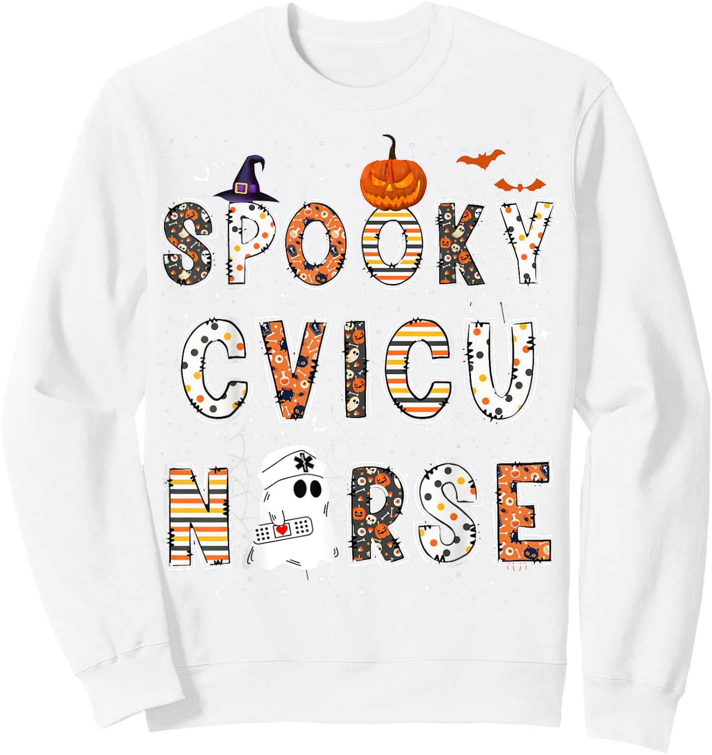 Spooky CVICU Nurse Halloween Costume Cardiovascular Nurse Sweatshirt - Sweatshirt | White