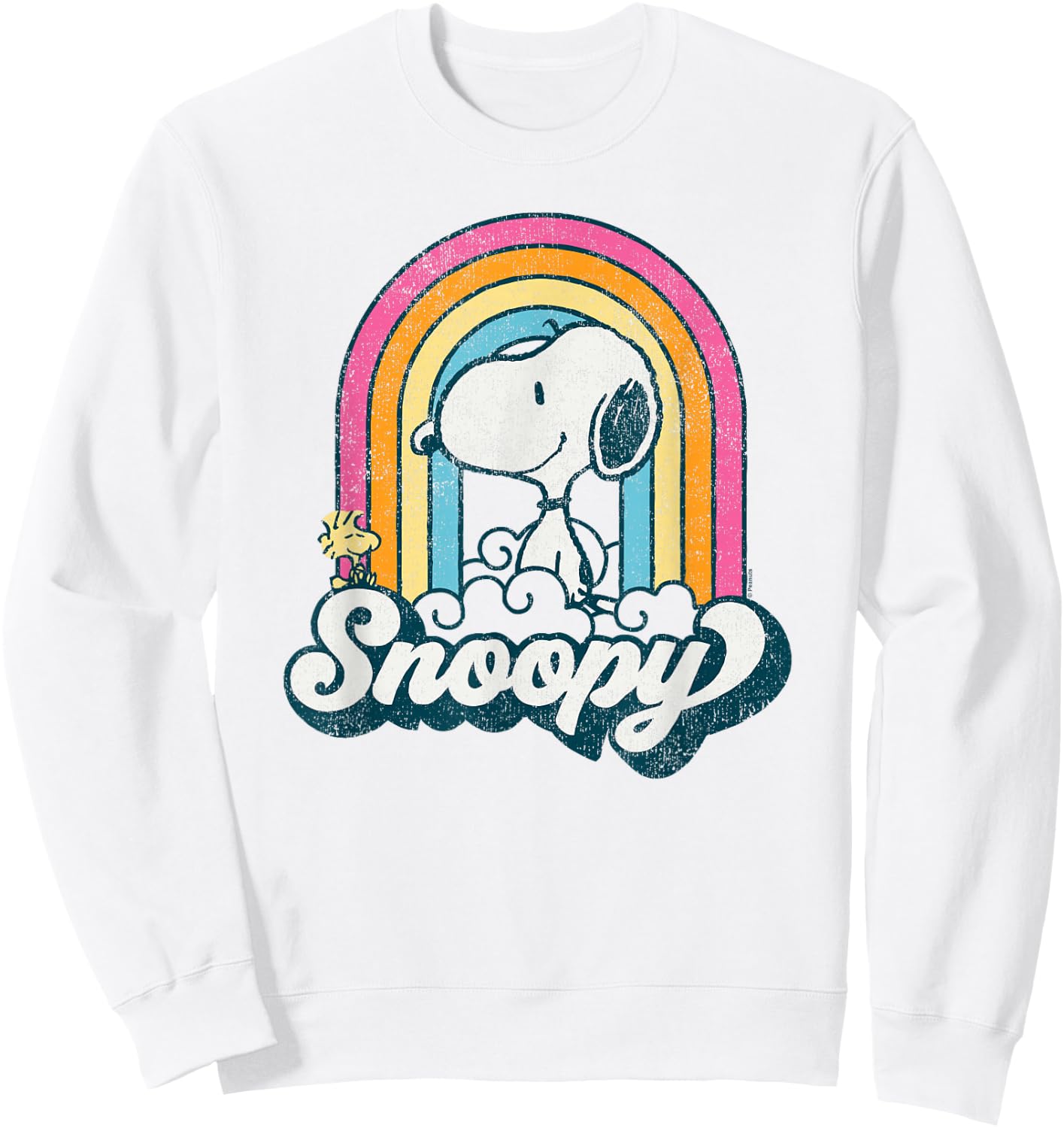 Peanuts - Snoopy Woodstock Retro Rainbow Cloud Sweatshirt - Sweatshirt | White