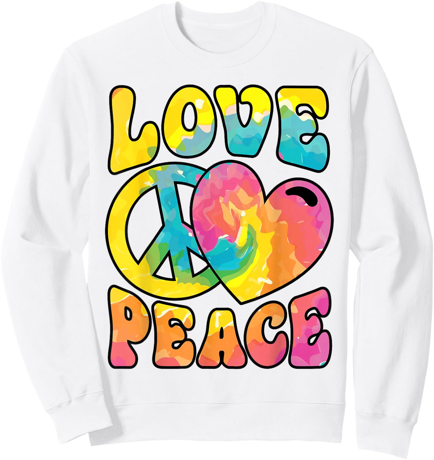 Hippie Women Men Love Peace Sign Heart Tie Dye Retro Groovy Sweatshirt - Sweatshirt | White