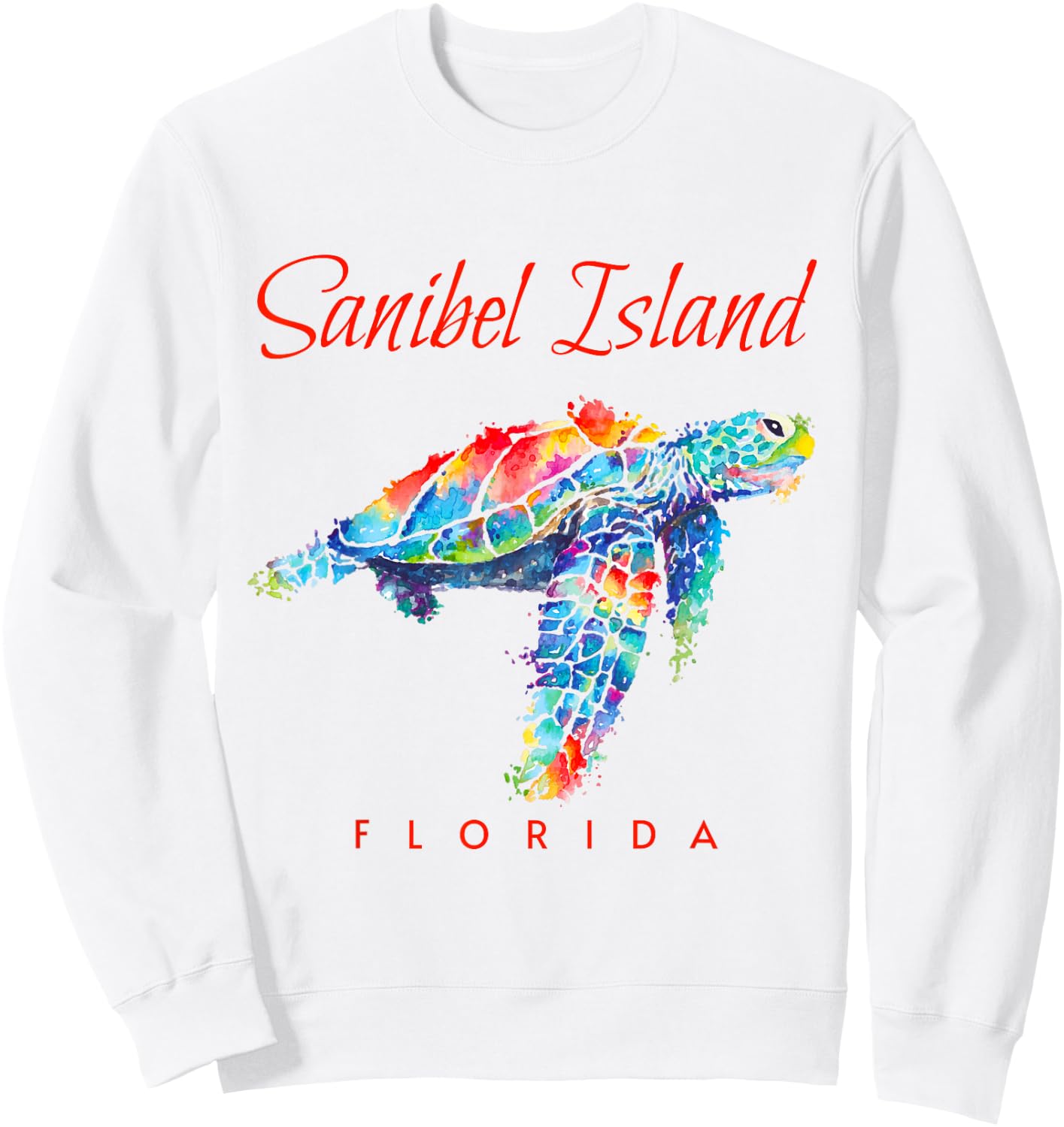 Sanibel Island Florida Watercolor Sea Turtle Sweatshirt - Sweatshirt | White