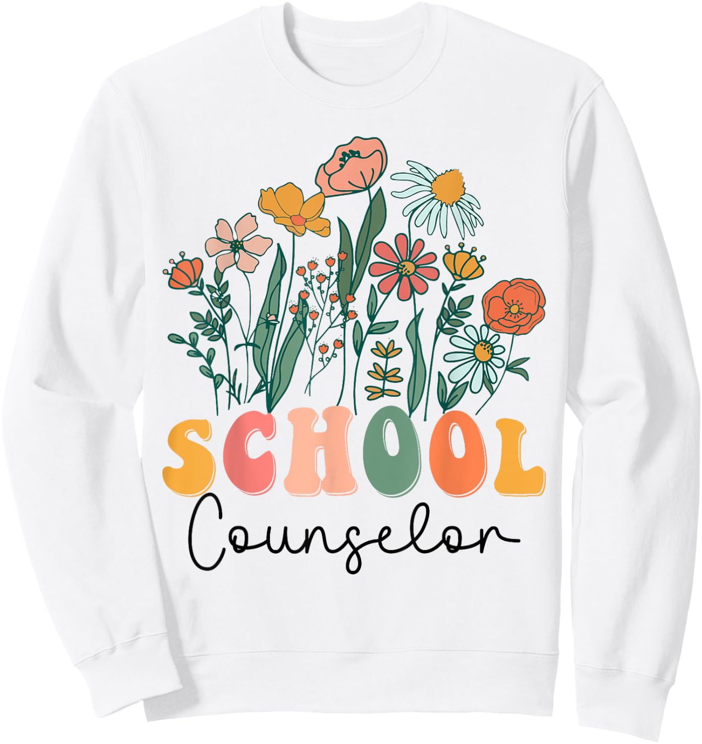 Groovy Wildflower School Counselor Sweatshirt - Sweatshirt | White