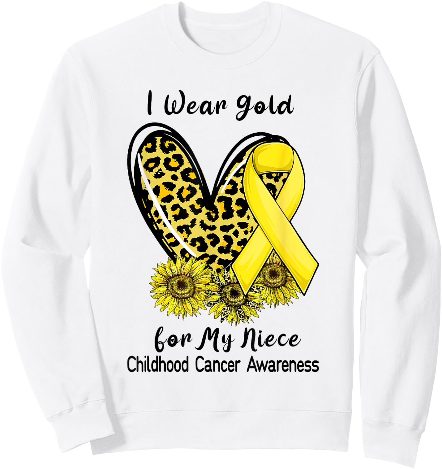 I Wear Gold For My Niece Childhood Cancer Leopard Heart Sweatshirt - Sweatshirt | White