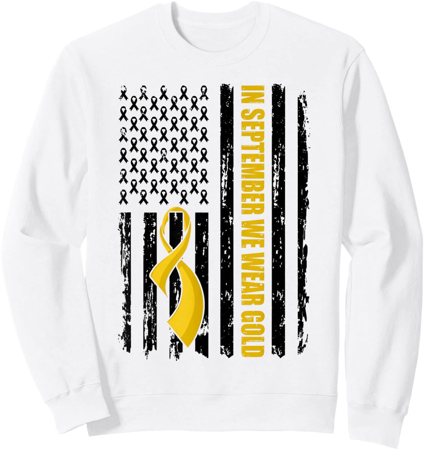 In September We Wear Gold Flag Childhood Cancer Awareness Sweatshirt - Sweatshirt | White