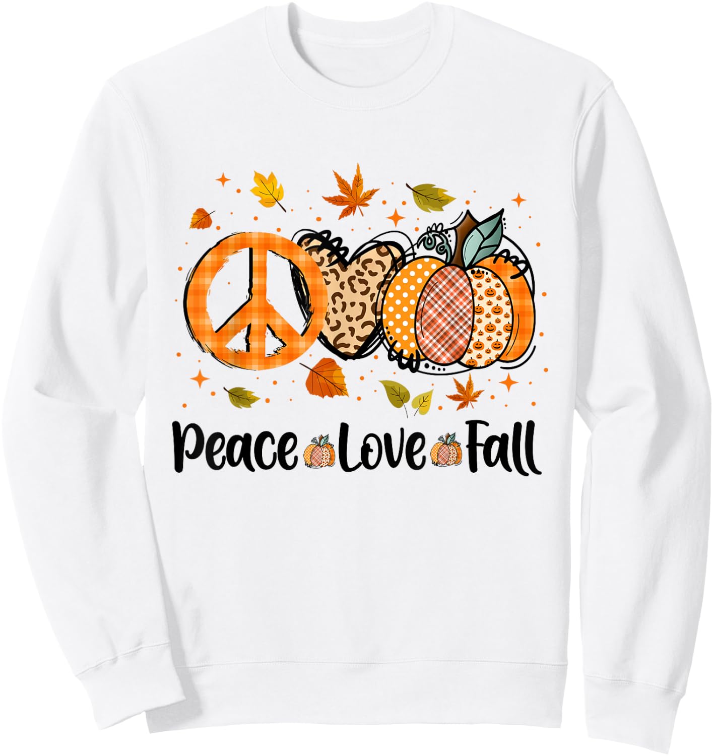 Peace Love Fall Pumpkin Autum Happy Fall Thanksgiving Sweatshirt - Sweatshirt | White