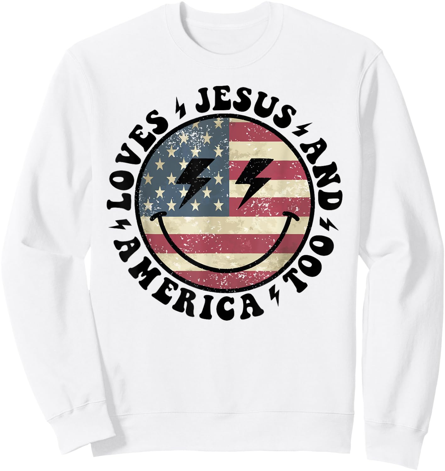 Loves Jesus and America Too God Christian 4th of July retro Sweatshirt - Sweatshirt | White