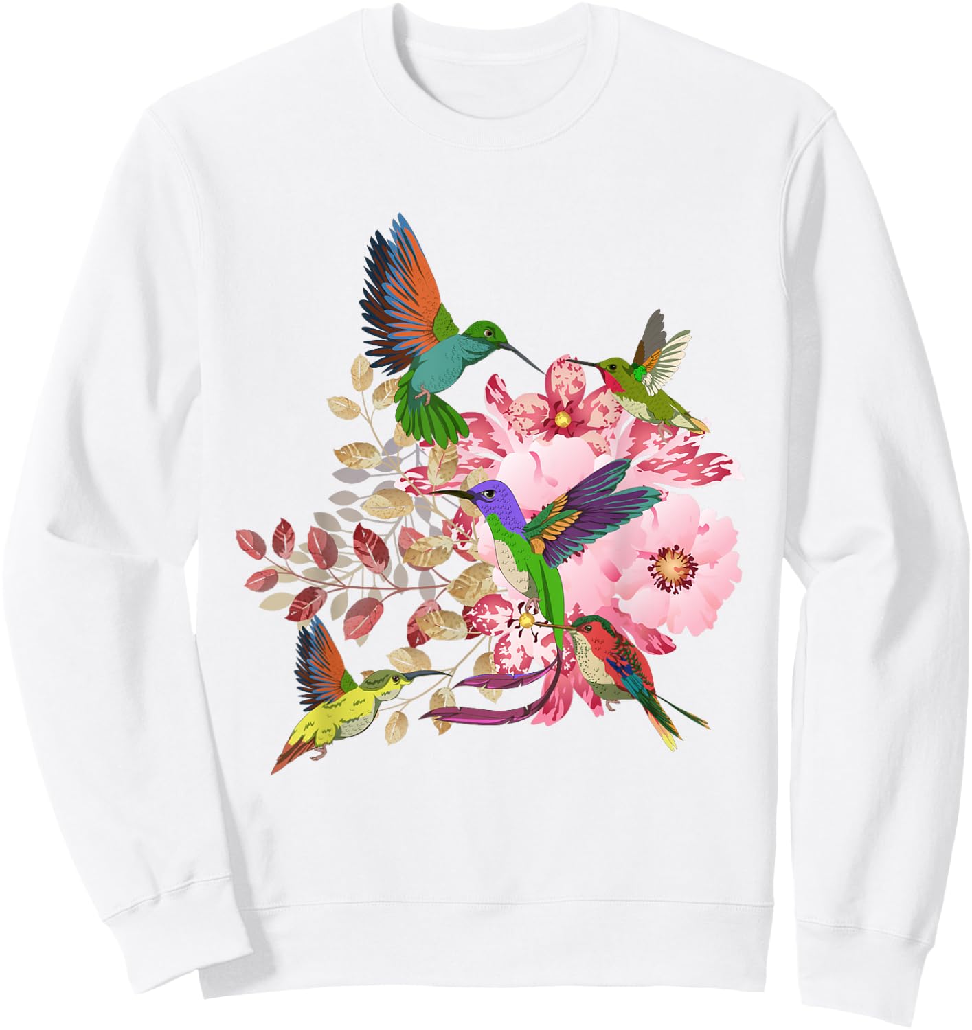 Flowers Hummingbird Floral Bird Animal Vintage Hummingbird Sweatshirt - Sweatshirt | White