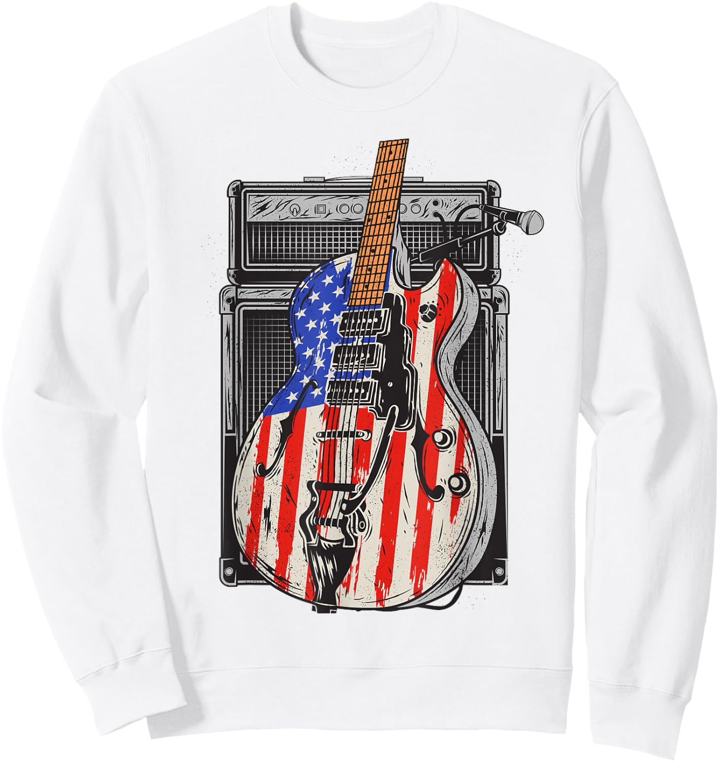 American Flag Guitar 4th of July Guitarist USA Country Music Sweatshirt - Sweatshirt | White