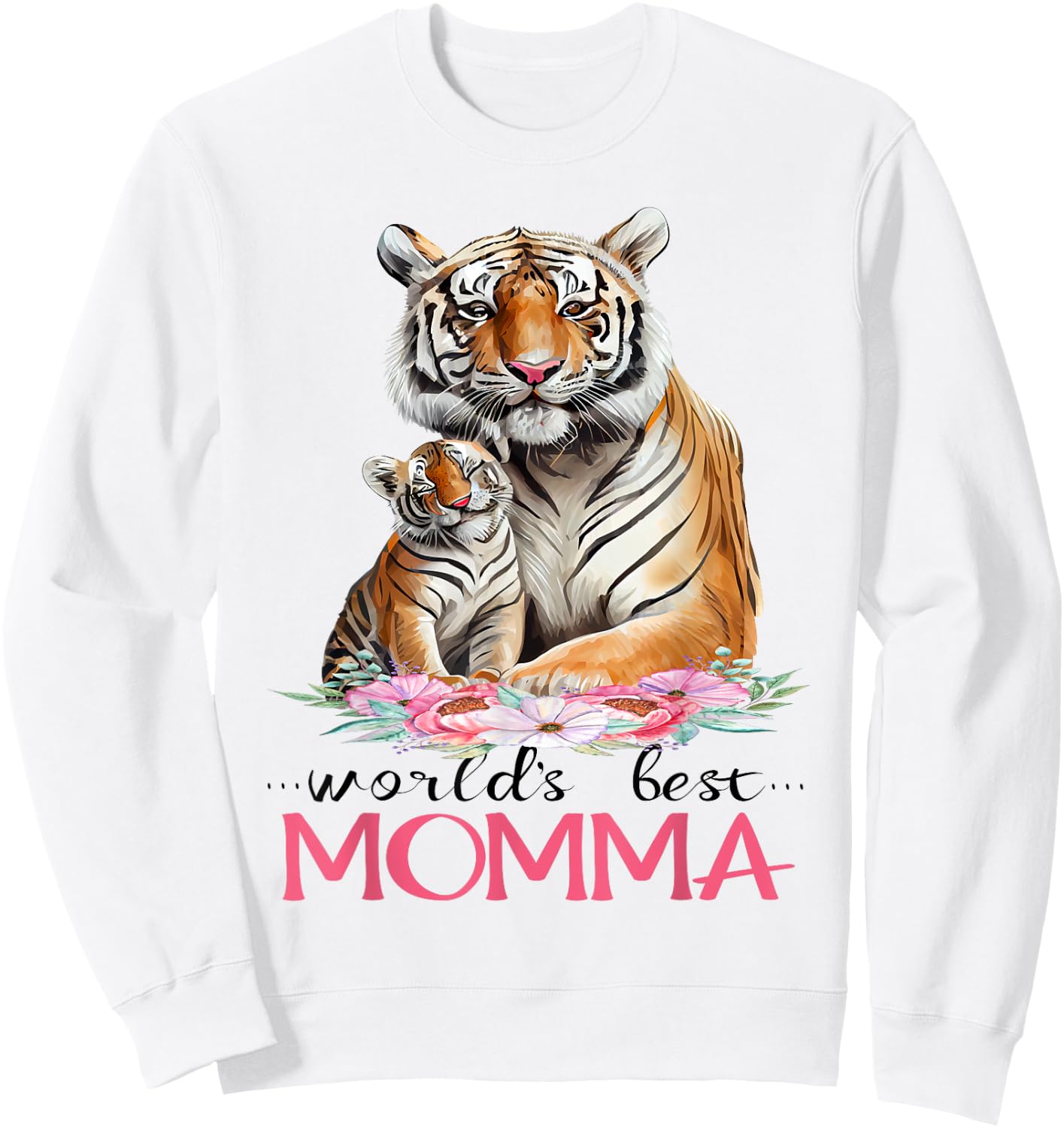 World's Best Momma Mom 2025 Pretty Floral Tiger & Cub Sweatshirt - Sweatshirt | White