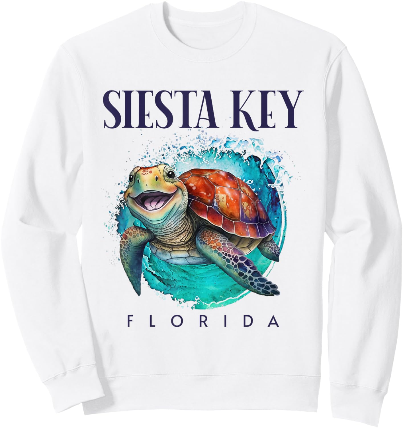 Siesta Key Florida Watercolor Happy Sea Turtle Sweatshirt - Sweatshirt | White