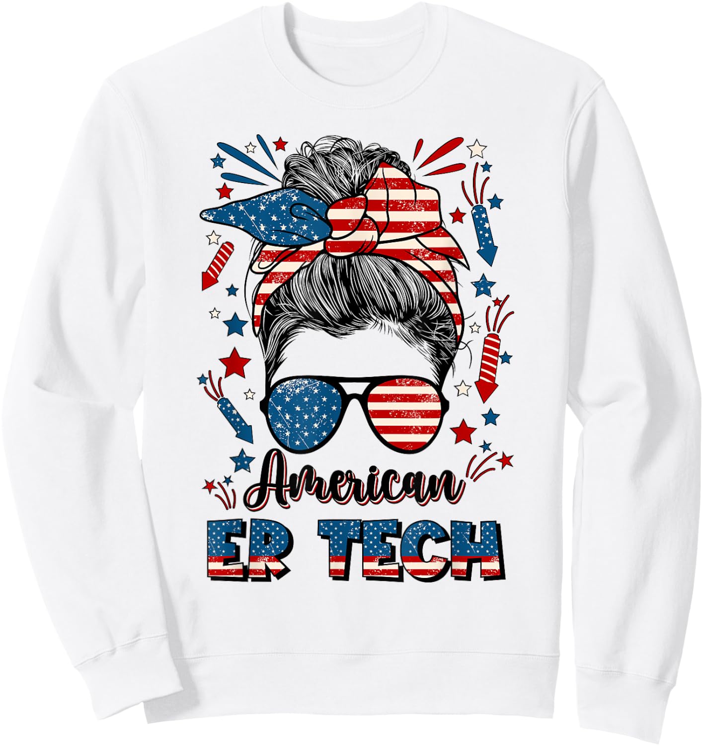 4th Of July ER Tech American Flag Emergency Room Technician Women Men Sweatshirt - Sweatshirt | White