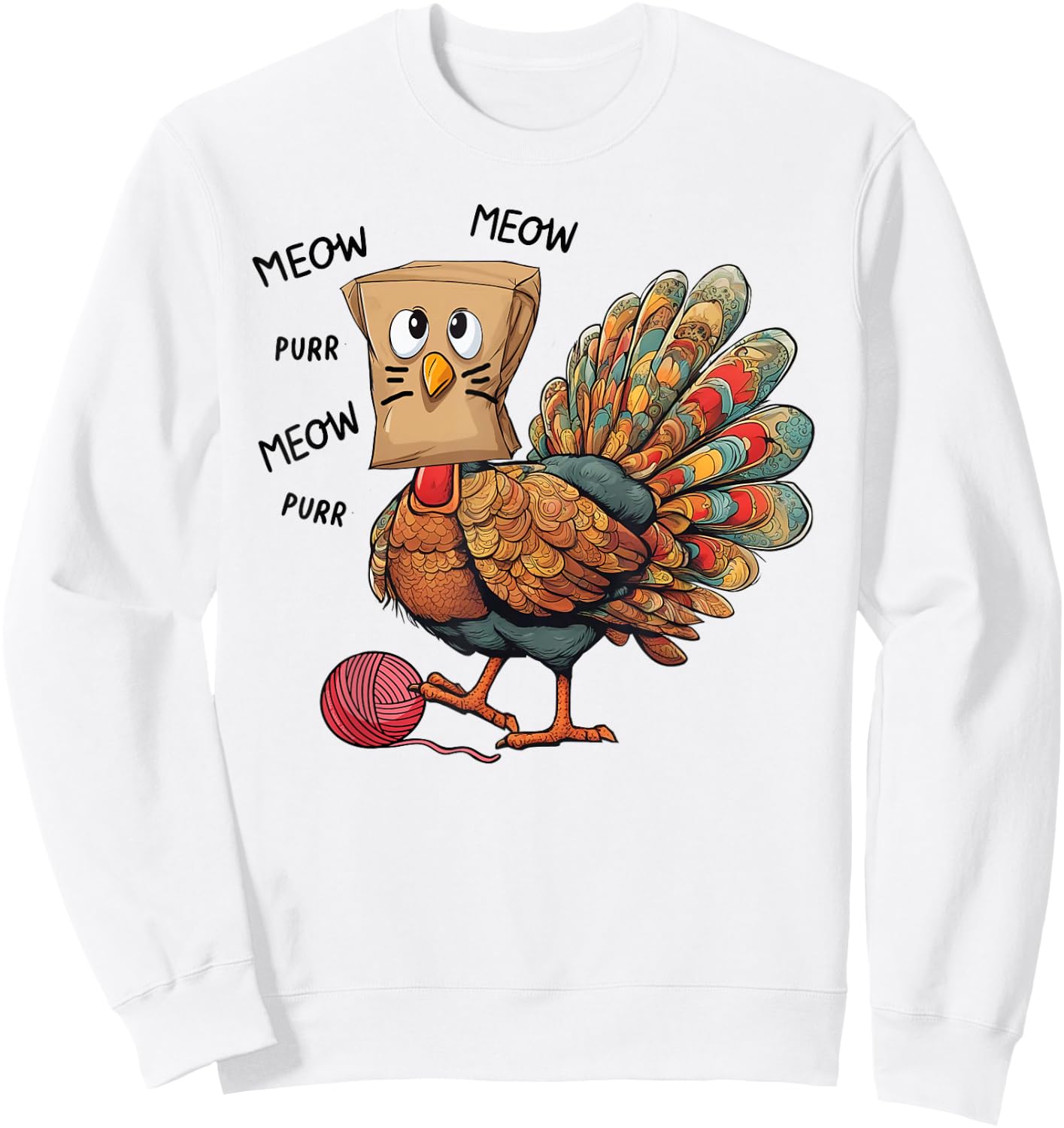 Thanksgiving Turkey Meow I'm a Cat Funny Thanksgiving Women Girls Kids Sweatshirt - Sweatshirt | White