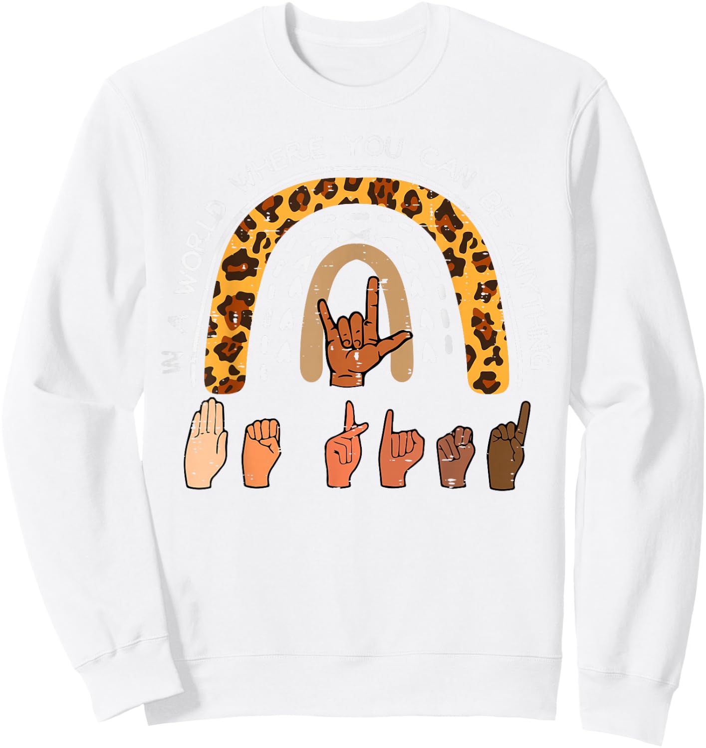 Kind Sign Language ASL Rainbow Black Orange Unity Day Kids Sweatshirt - Sweatshirt | White