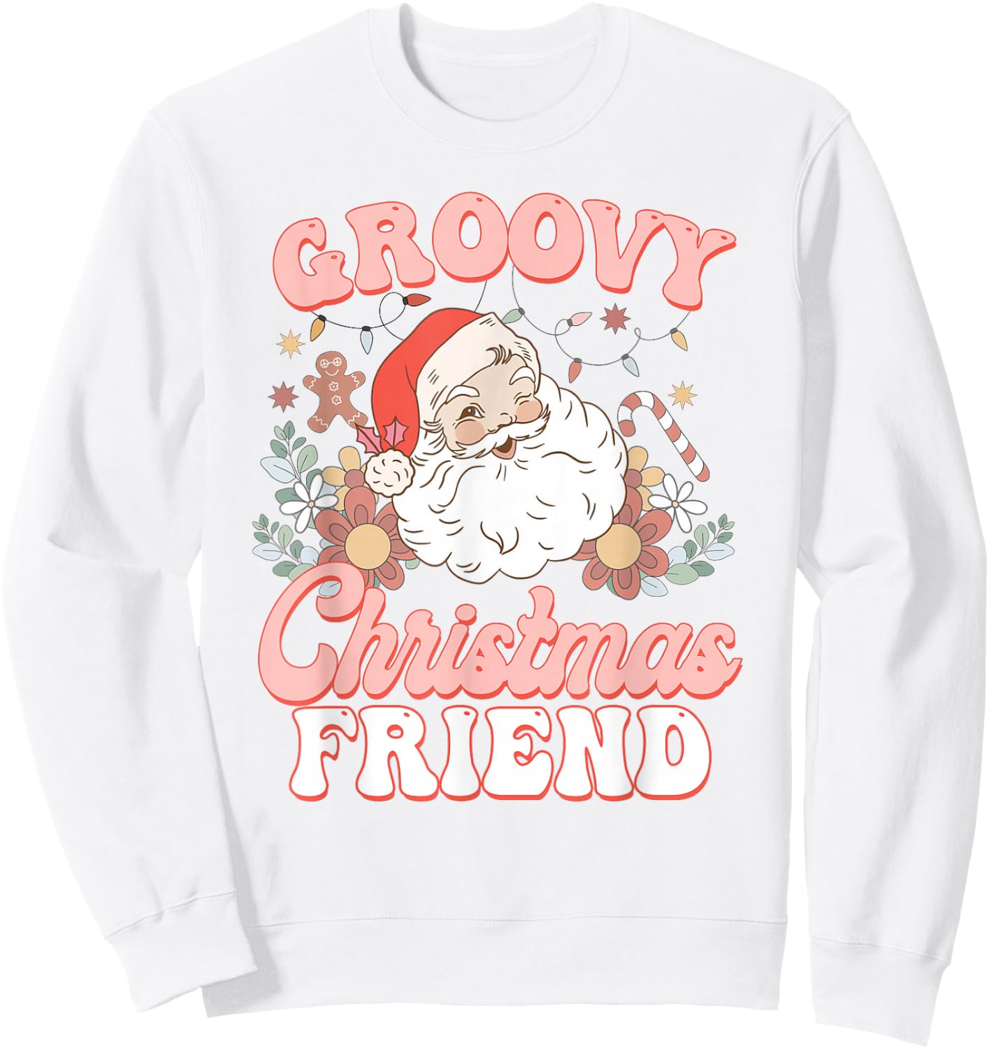 Friend Groovy Christmas Pink Vintage Santa Retro Family Sweatshirt - Sweatshirt | White