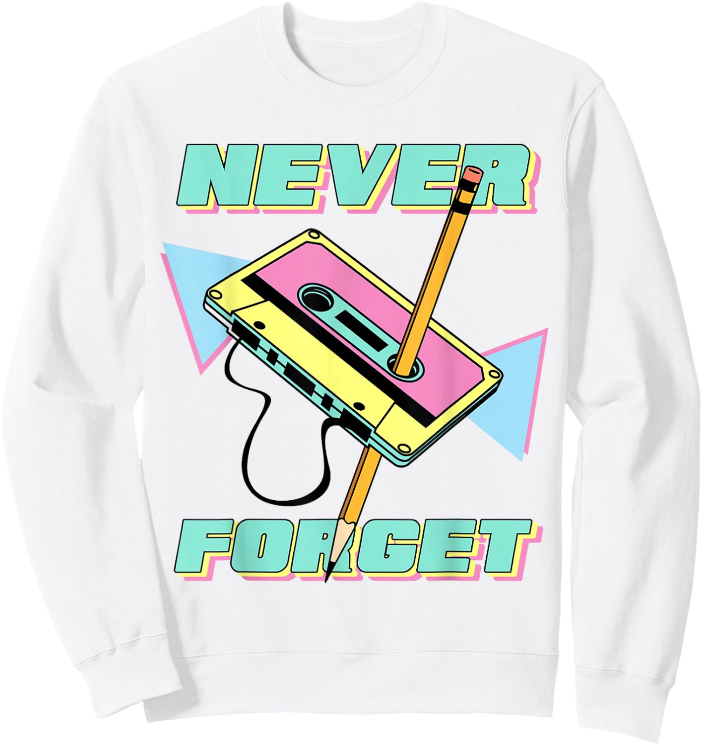 90s Party Costume 80s Never Forget Retro Cassette Sweatshirt - Sweatshirt | White