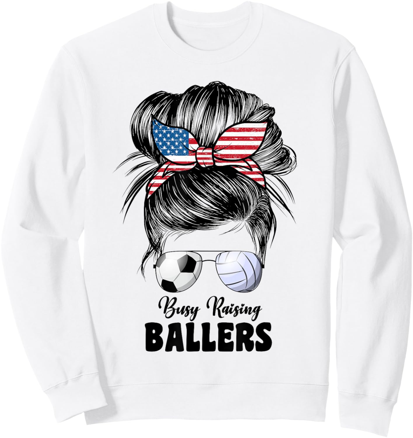 Busy Raising Ballers Volleyball And Soccer Mom Mom Sweatshirt - Sweatshirt | White