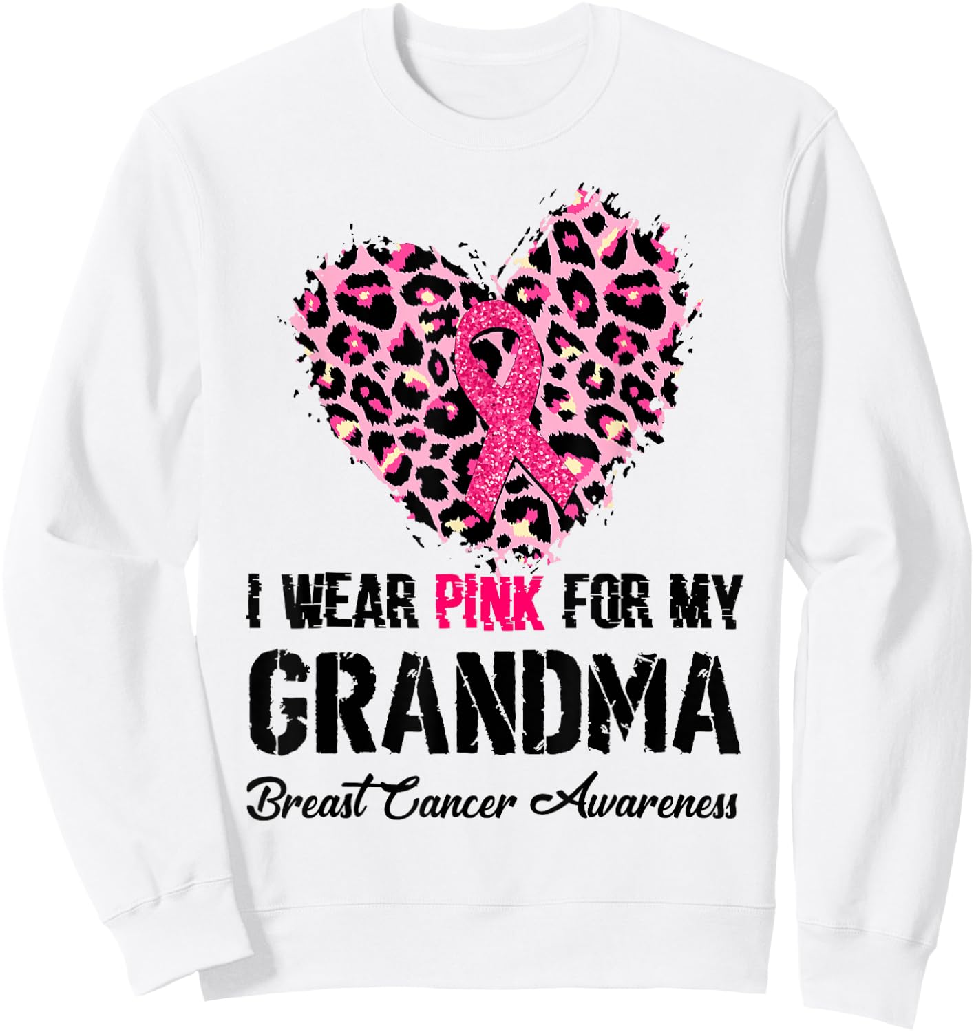 I Wear Pink For My Grandma Breast Cancer Awareness Heart Sweatshirt - Sweatshirt | White