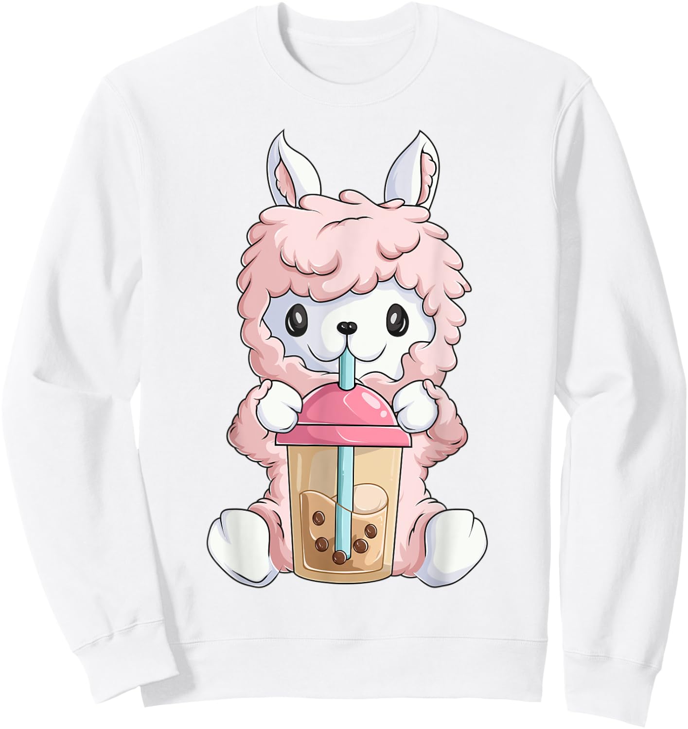 Kawaii Anime Llama Shirt Girls, Boba Bubble Tea Sweatshirt - Sweatshirt | White