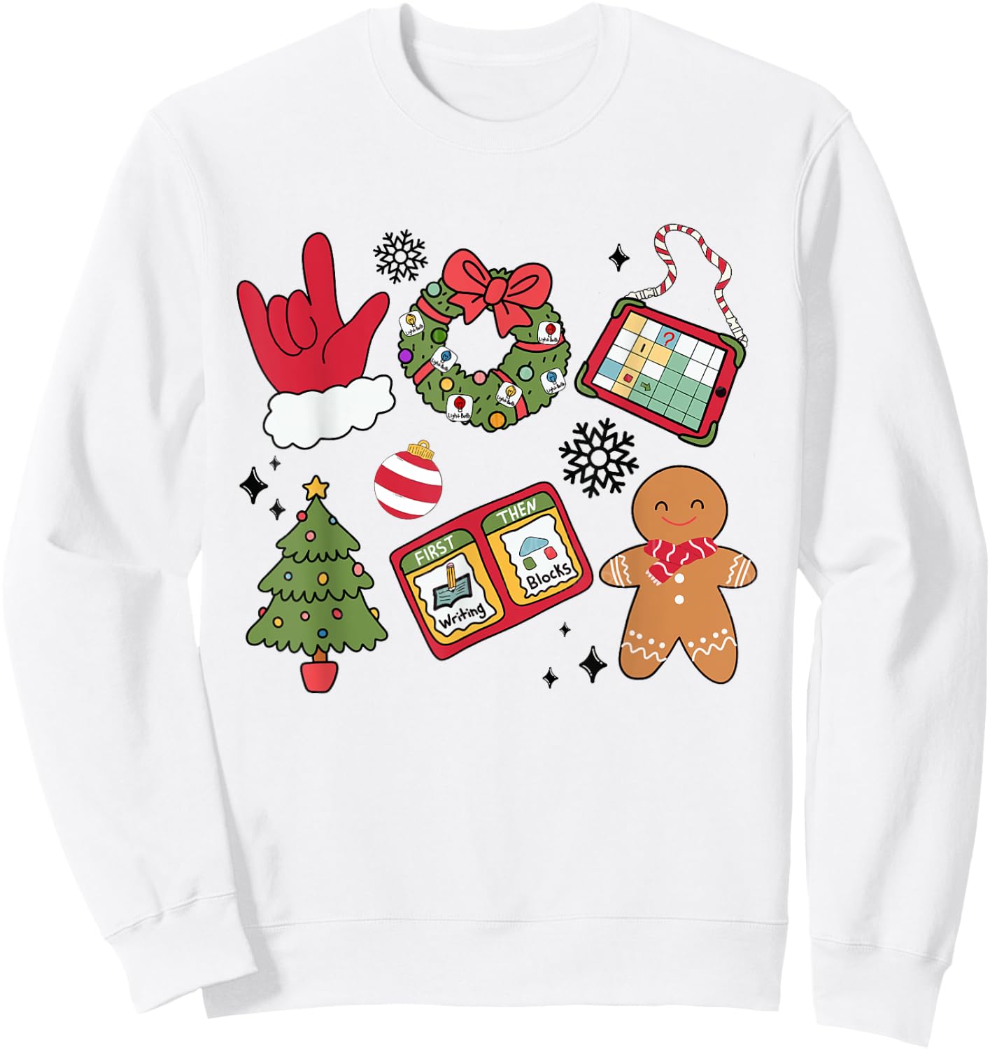 Women Groovy Christmas Special Education Teacher ABA AAC Sweatshirt - Sweatshirt | White